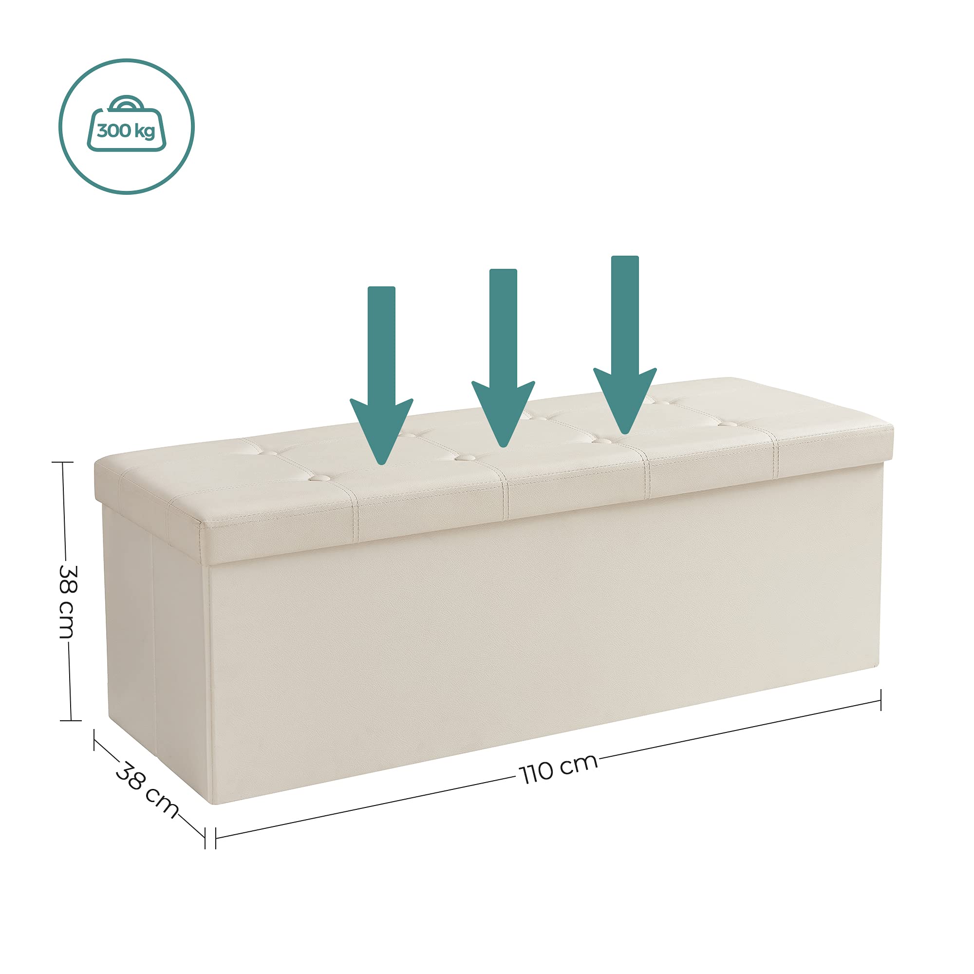 Songmics LSF70M cassapanca contenitore 110 cm beige 120L
