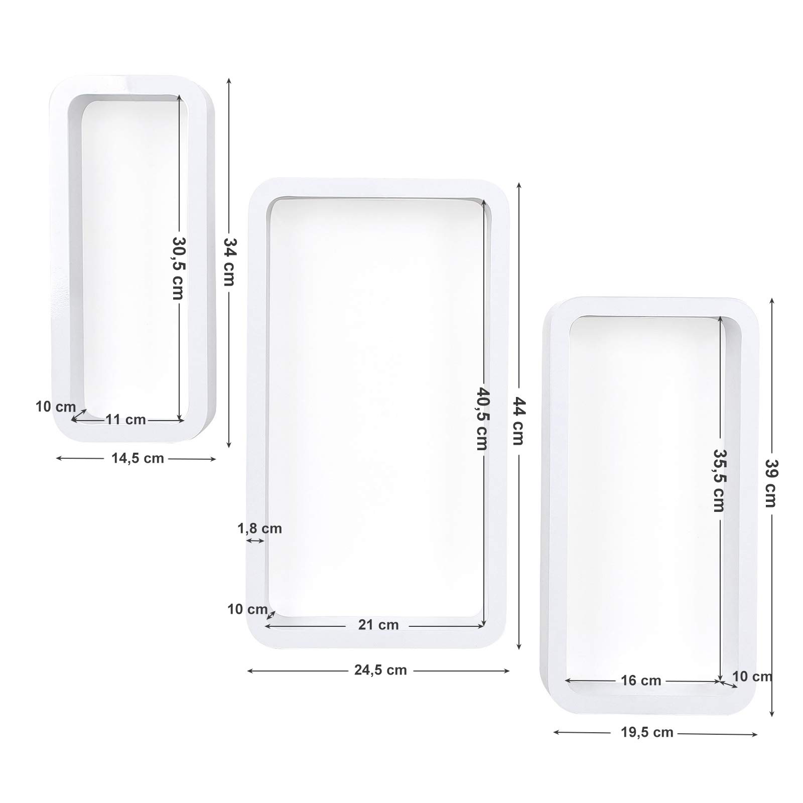 Songmics LWS97W Set 3 Mensole da Parete Bianche MDF