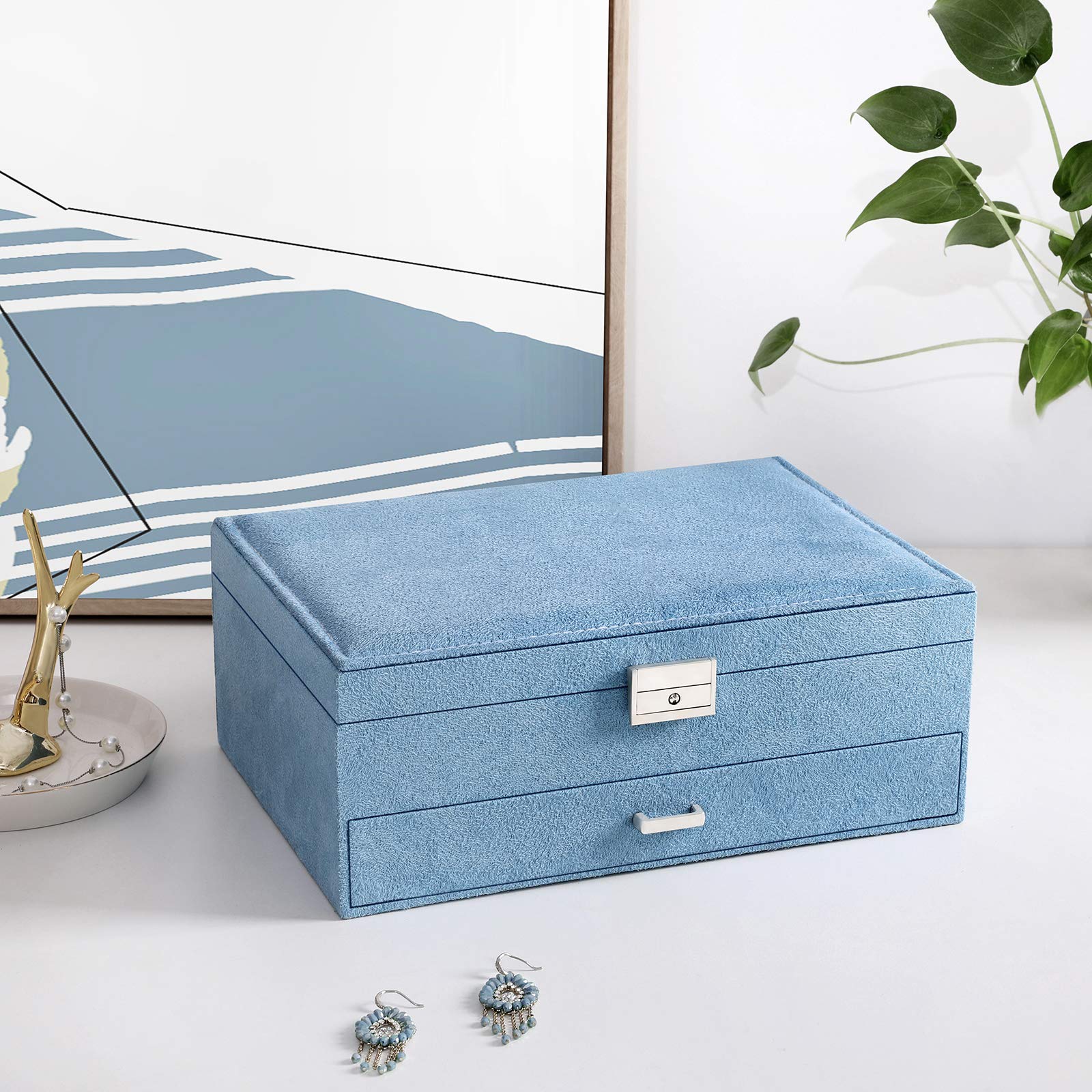 Songmics JBC156Q01 Scatola Portagioie Blu Chiaro con Chiave