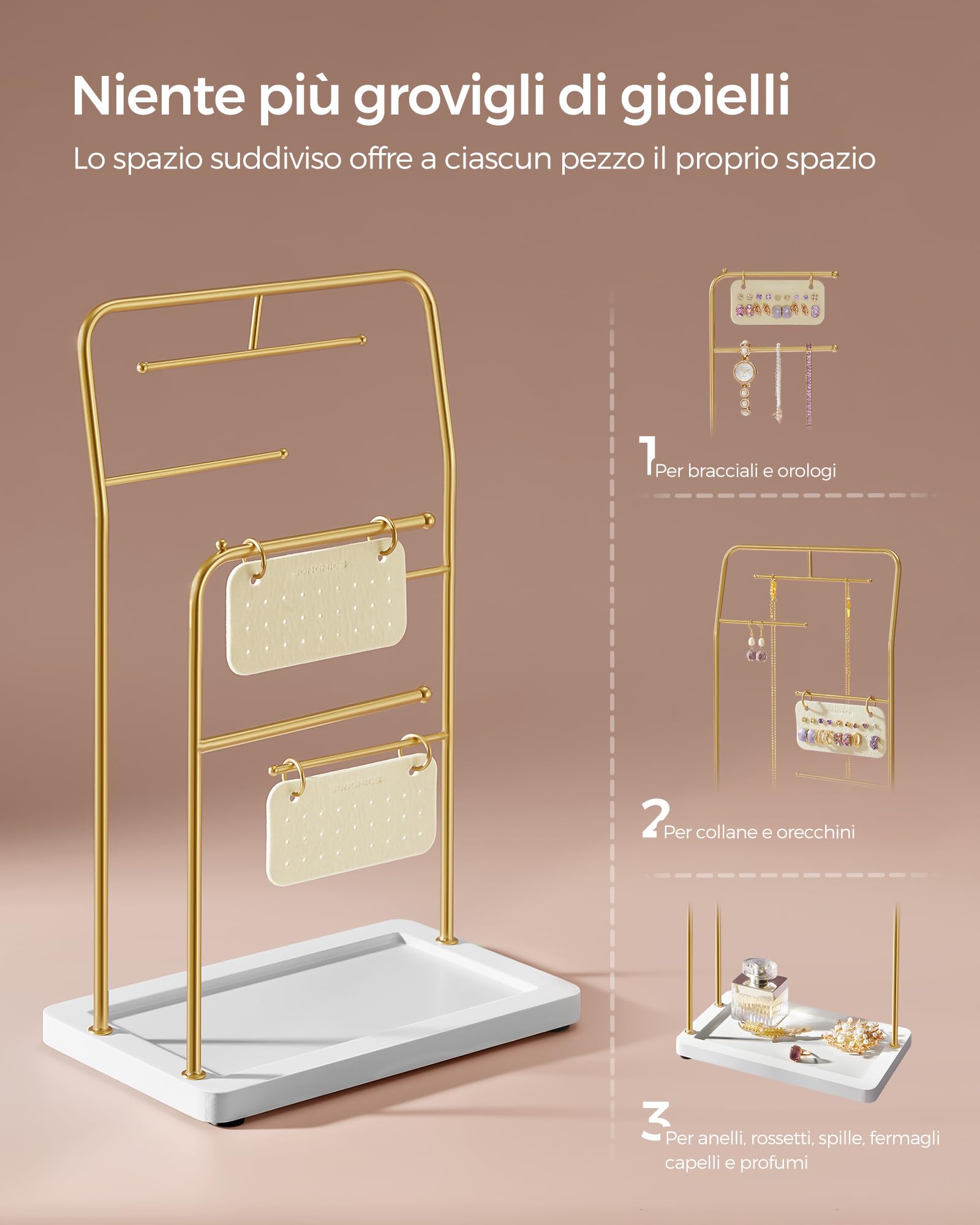 Songmics JJS024A01 Portagioie Oro Metallizzato 33,7 cm
