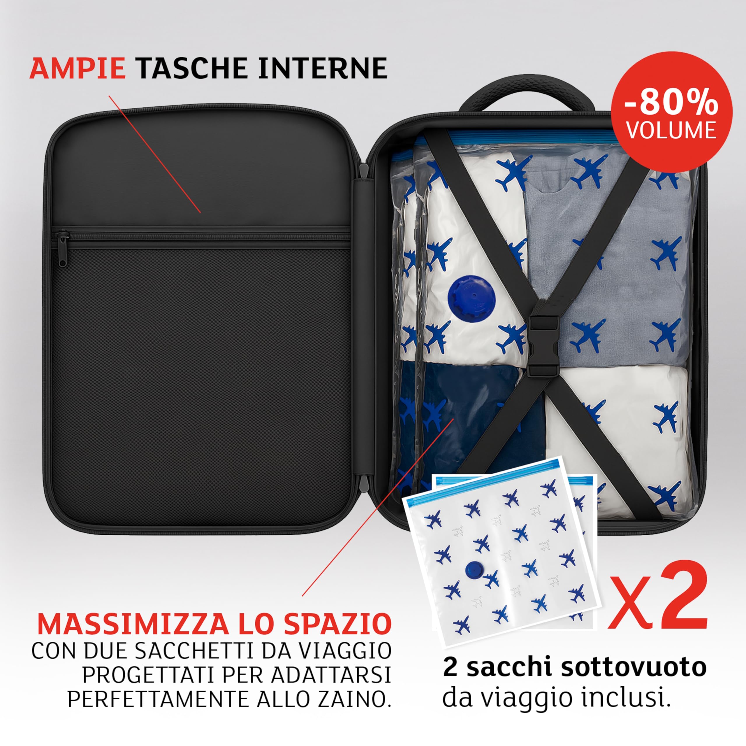 Lavatelli Vac-u-Bag 40x30x20 zaino sottovuoto 24L Ryanair 2 sacchetti