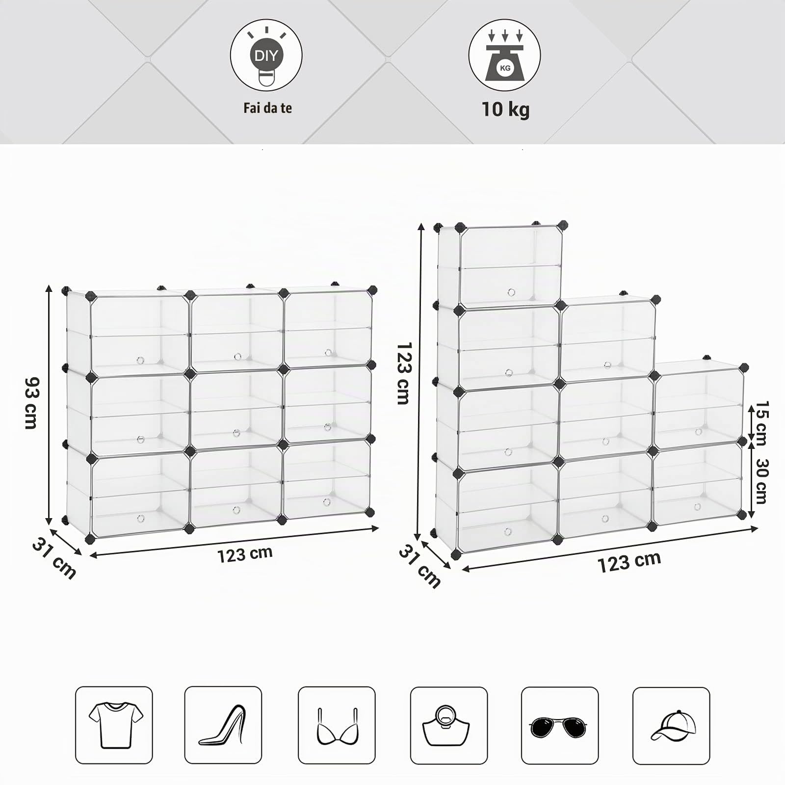 Songmics LPC502W cubi con ante bianco scarpiera guardaroba