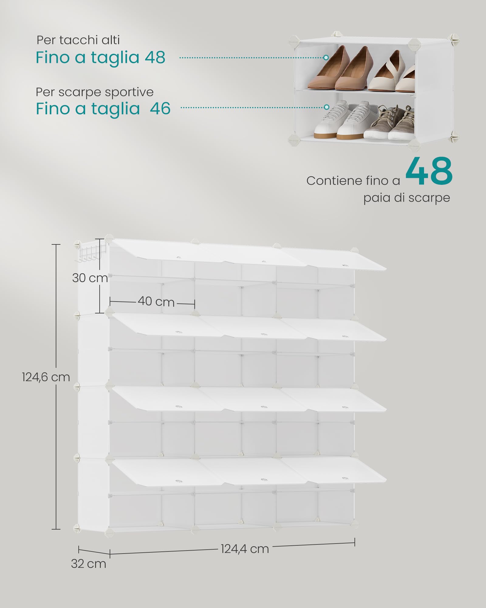 Songmics LPC040W02 scarpiera 12 scomparti bianco nuvola
