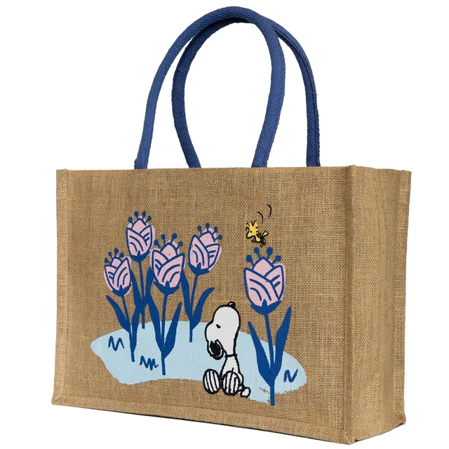 Snoopy shopper tote bag juta grande tasca interna