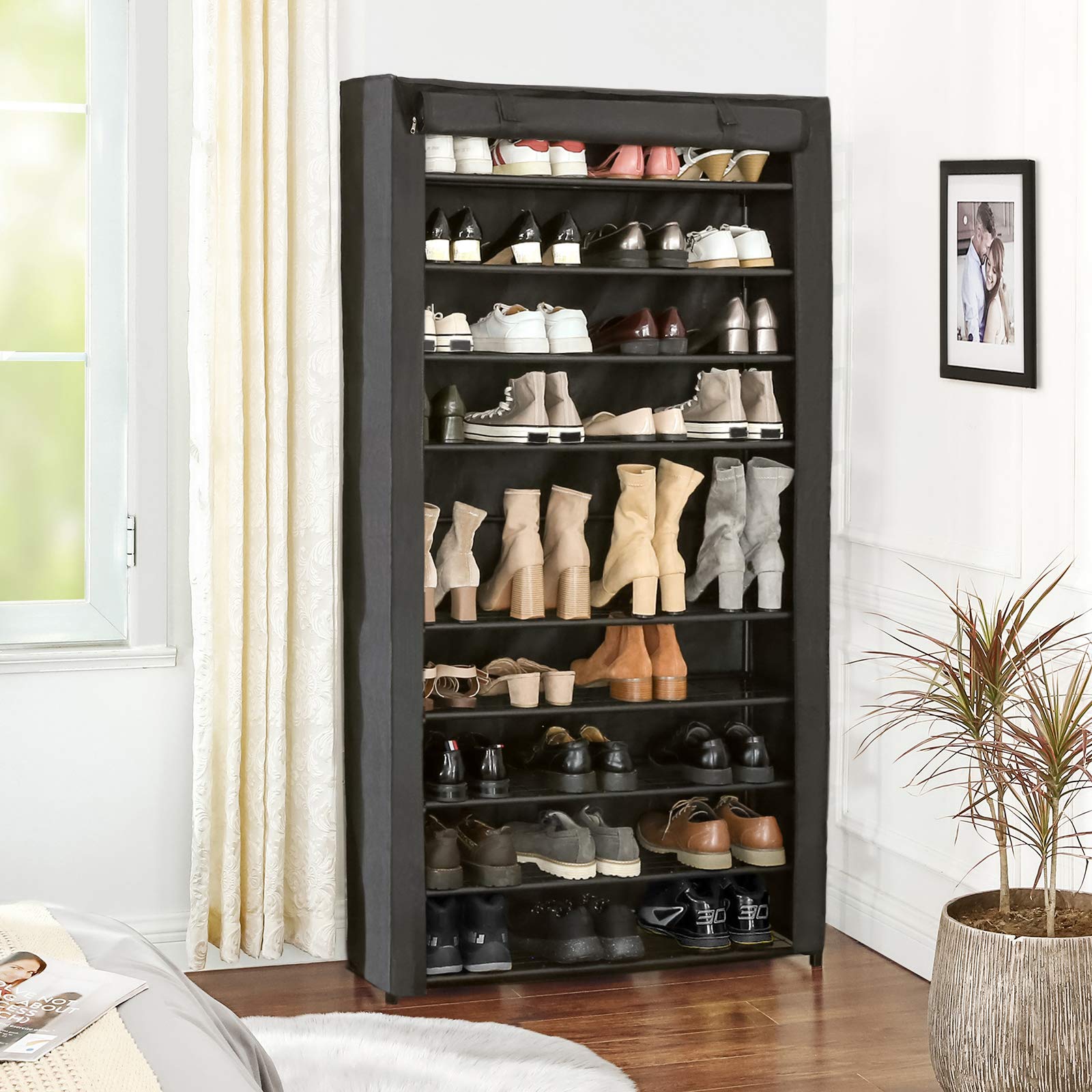 Songmics LSM36BK Scarpiera 10 Ripiani Nero con Telo
