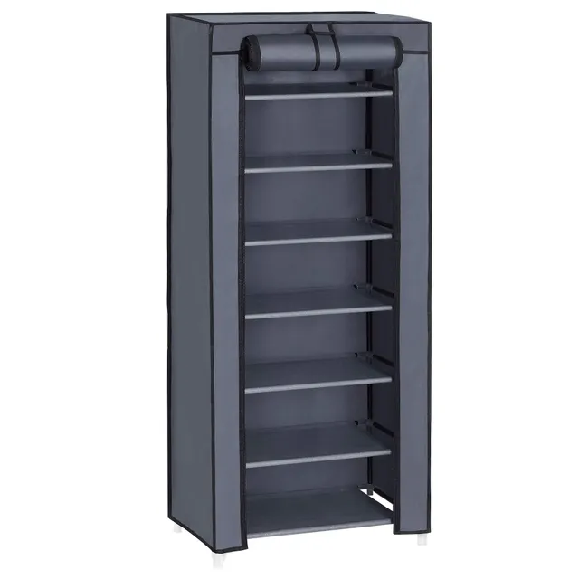 Songmics RXJ024G02 scarpiera 7 ripiani grigia con copertura antipolvere