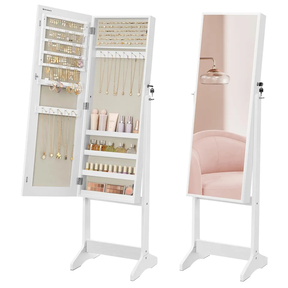 Songmics JJC069W02 specchio portagioie terra bianco con serratura