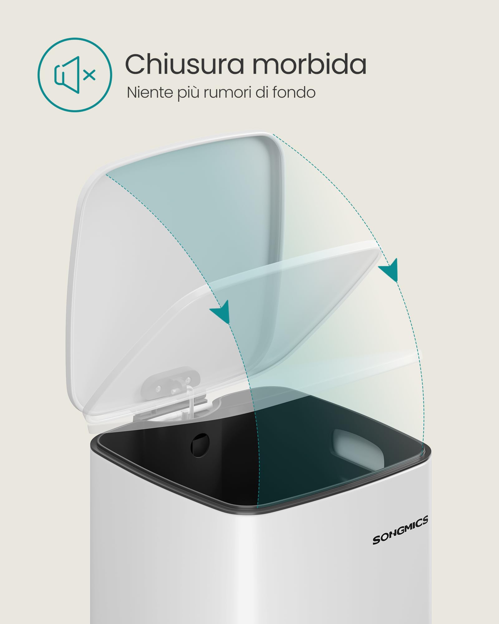 Songmics pattumiera cucina pedale acciaio 30 L bianco soft-close