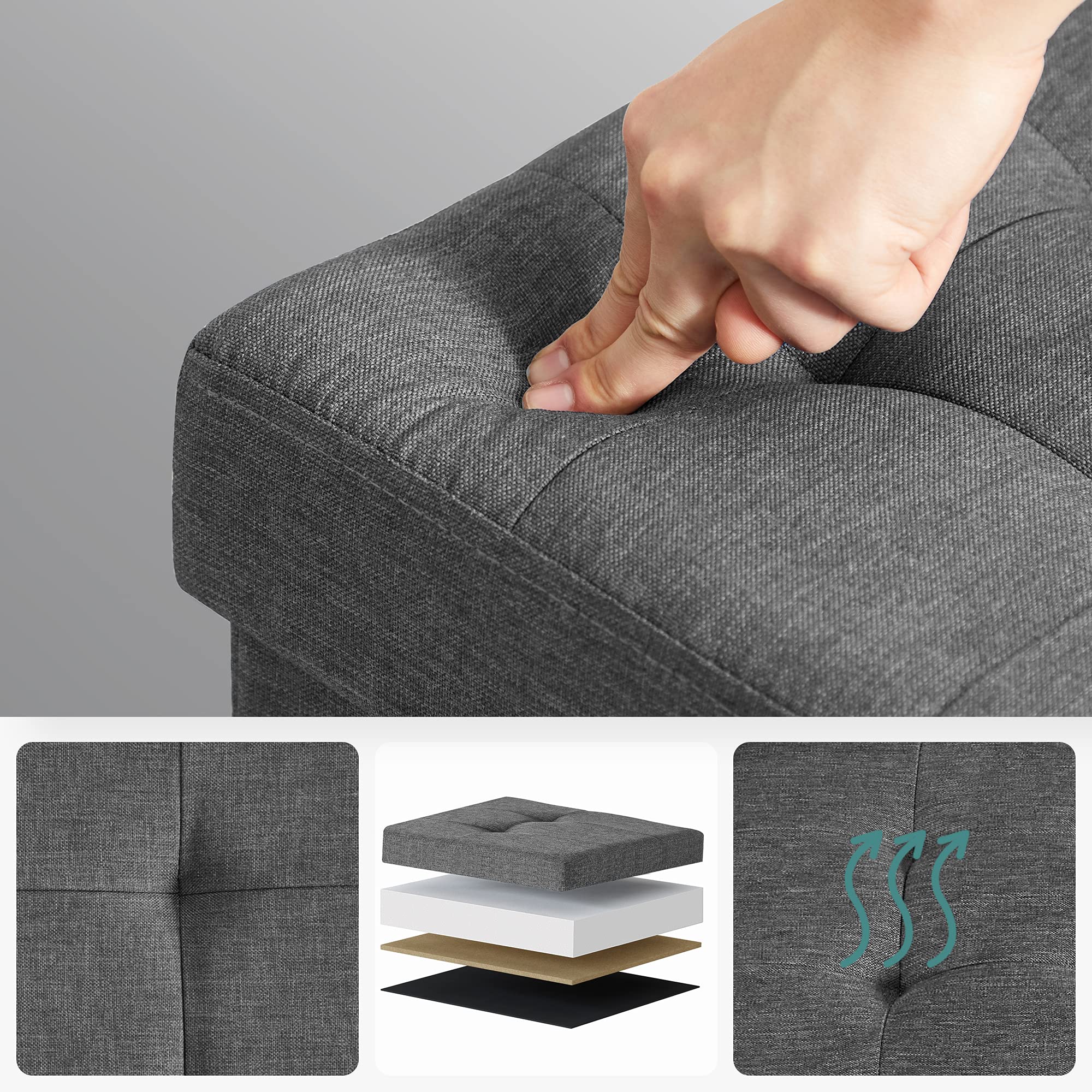 Songmics LSF14GYZ pouf contenitore 38x38x40 grigio 300 kg