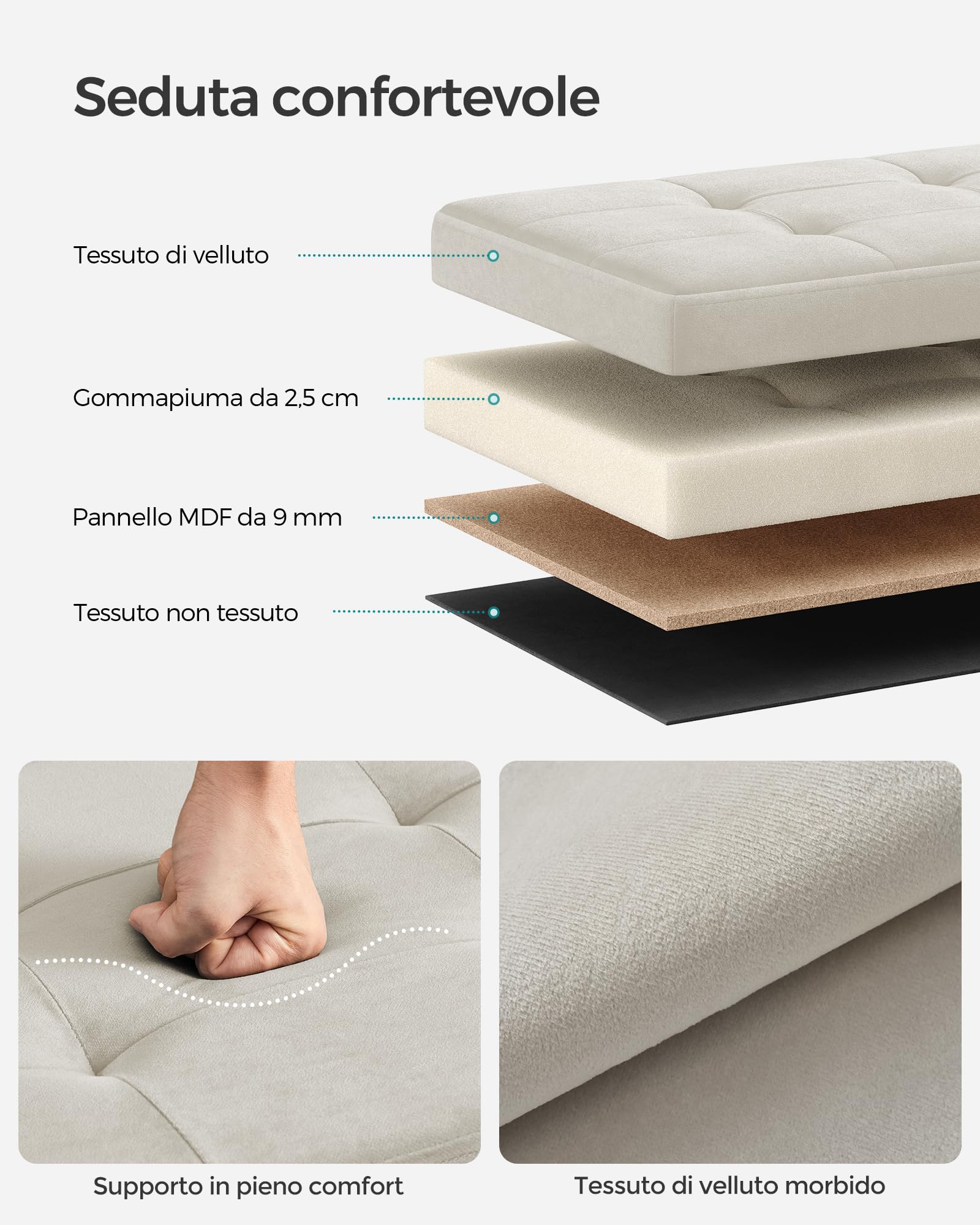 Songmics LSF277W01 pouf contenitore Bianco Crema 110 cm 131 L