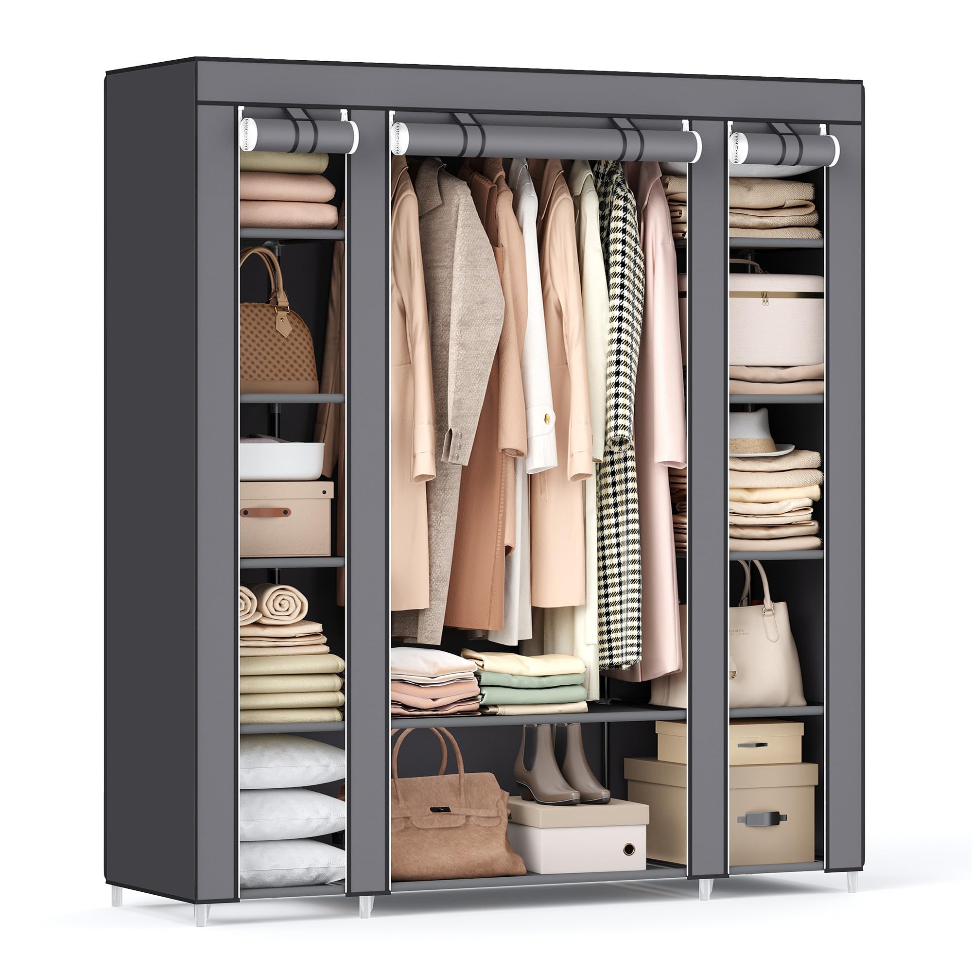 Songmics LSF03G armadio tessuto 150x45x175 cm grigio 12 ripiani