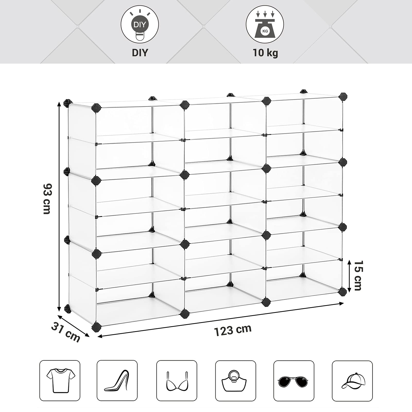 Songmics LPC501W Scaffale a Cubi Bianco 18 Scomparti
