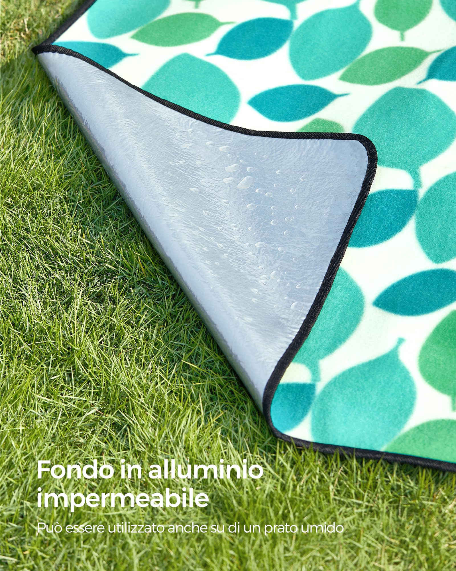 Songmics GCM78Y coperta picnic 200x200 foglie impermeabile