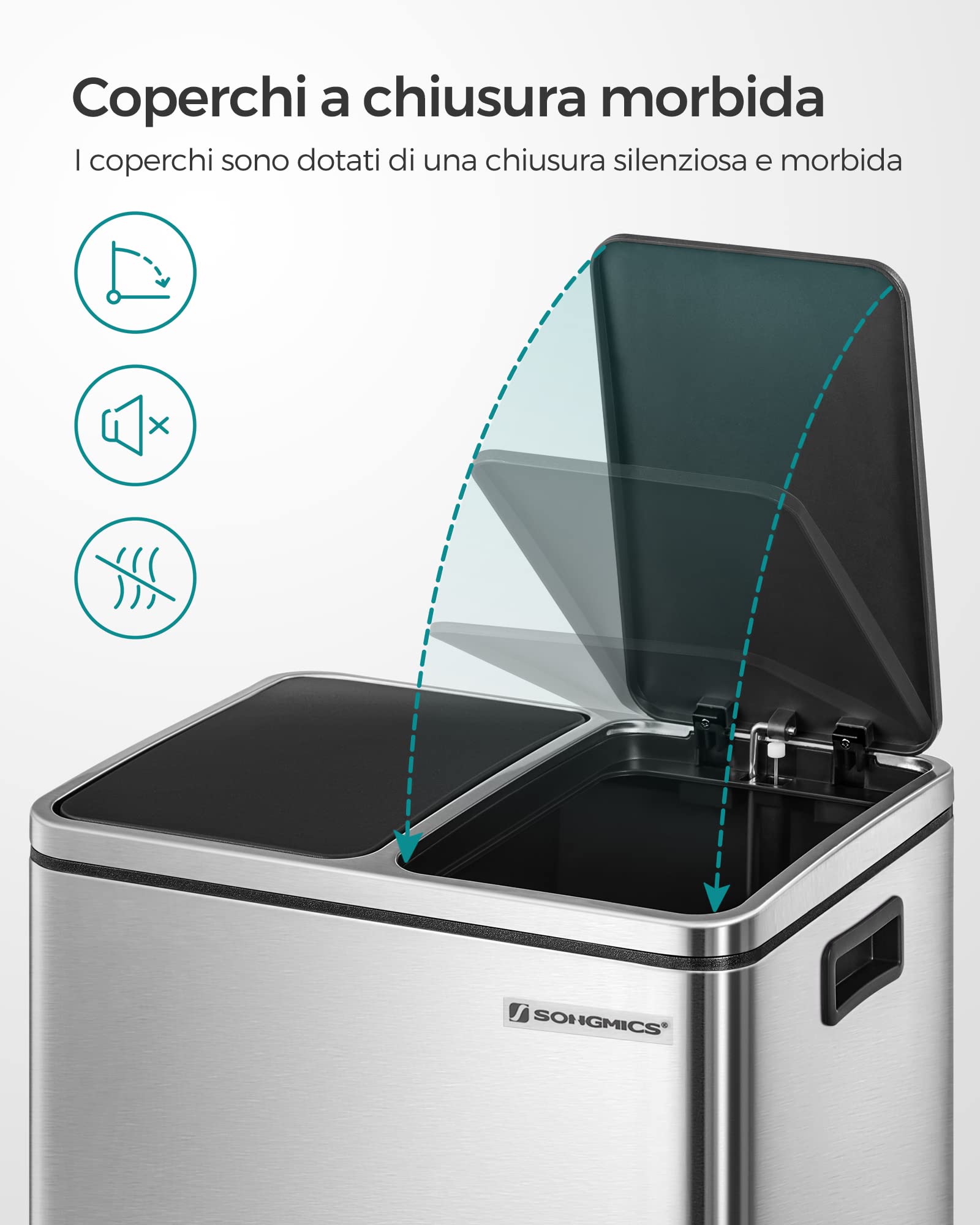 Songmics LTB30H pattumiera doppia 2x15L argento-nero pedale