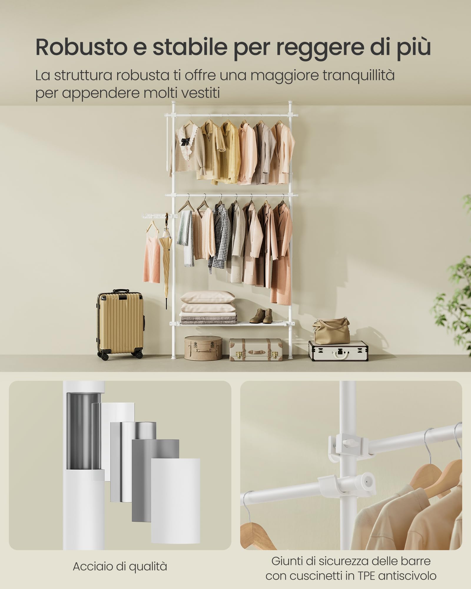 Songmics appendiabiti da terra a soffitto 3 livelli 84-123 cm salvaspazio