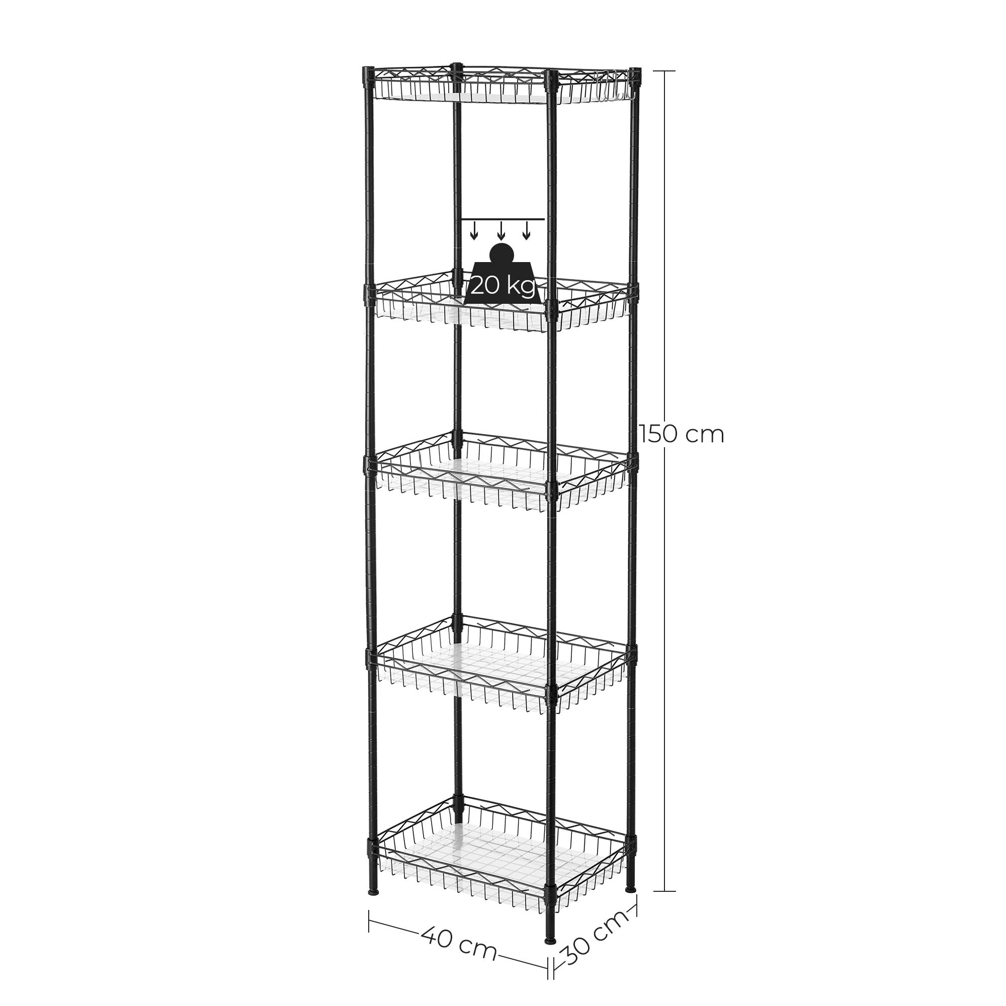 Songmics LGR105B01 Scaffale Metallo Nero 5 Ripiani Regolabili