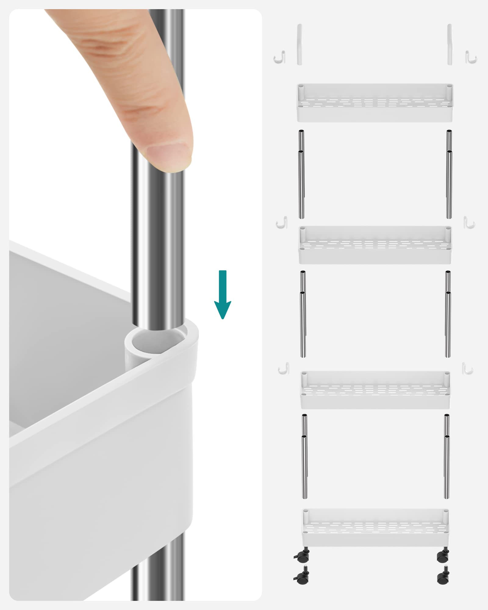 Songmics KSC018W01 carrello 4 ripiani bianco stretto con ruote