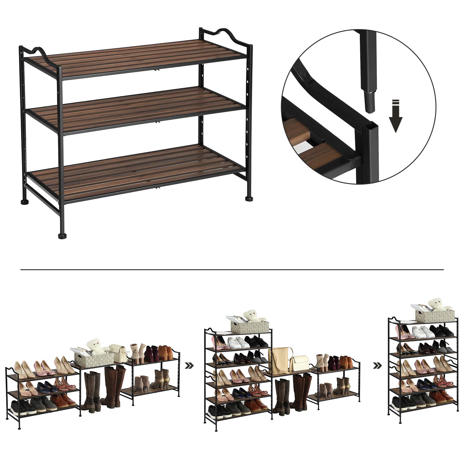 Songmics scarpiera metallo nero 68,5x31x56 3 ripiani