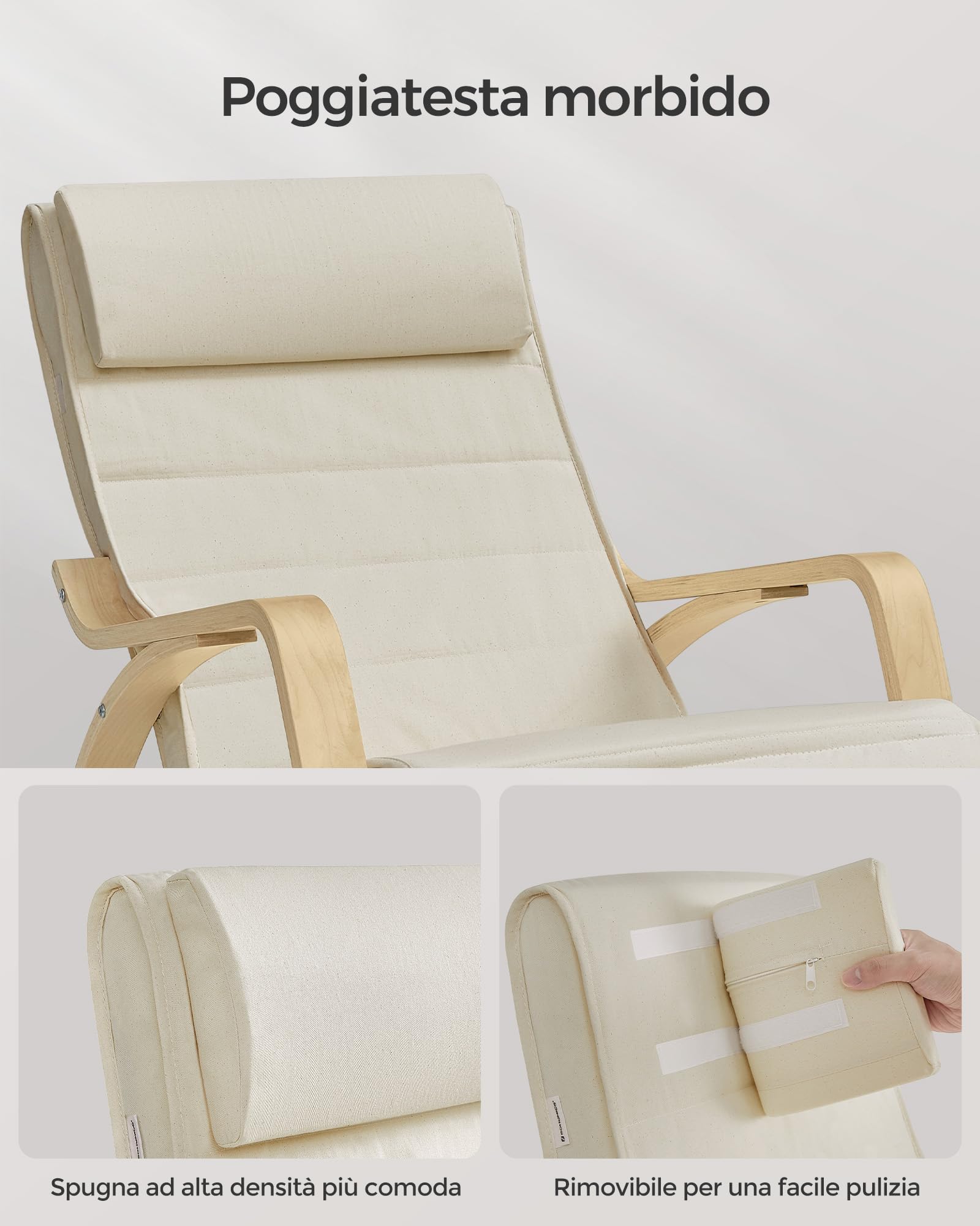 Songmics LYY10M sedia a dondolo beige 150 kg legno betulla