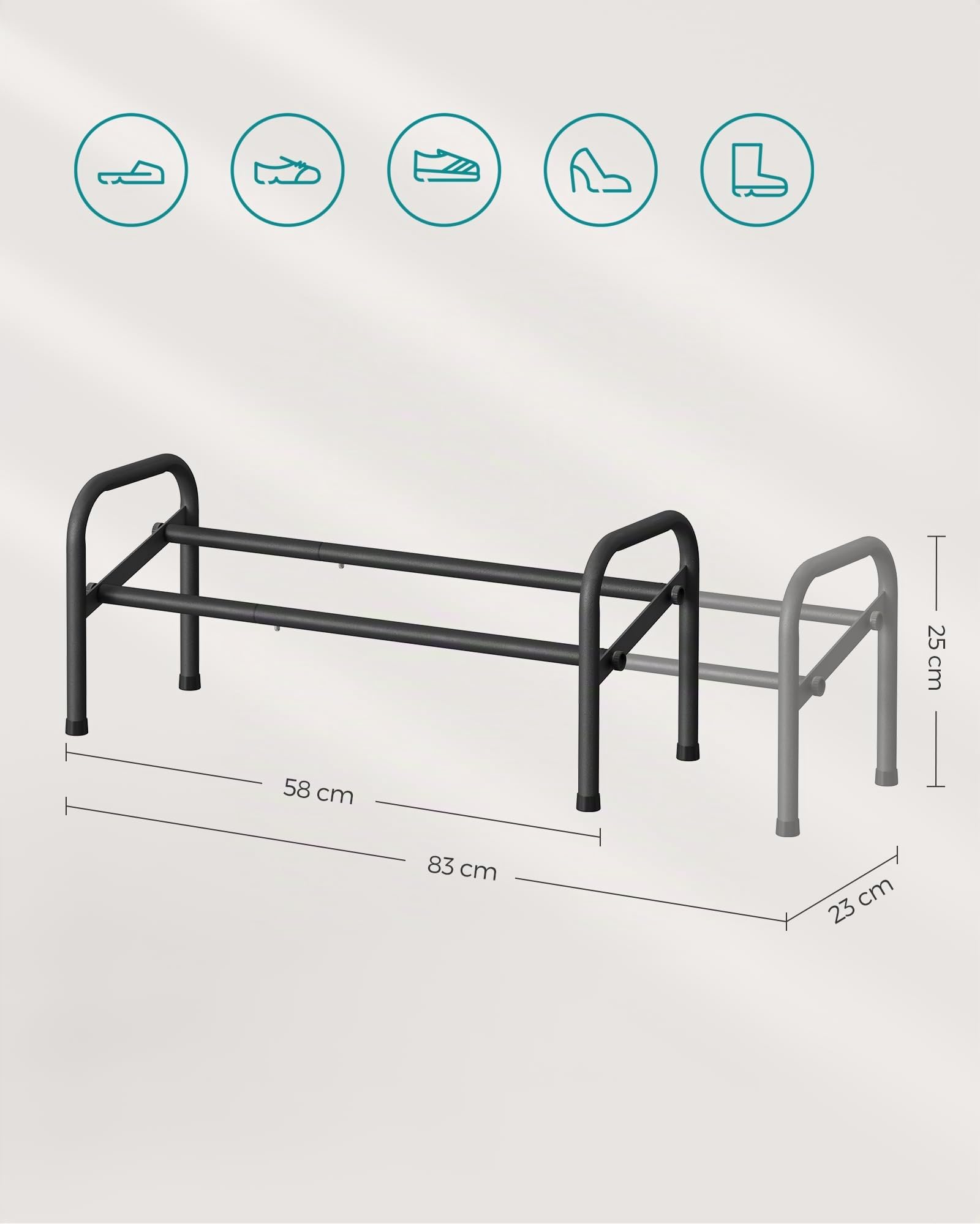 Songmics Scarpiera Espandibile 1 Livello Metallo Nero 58-83 cm