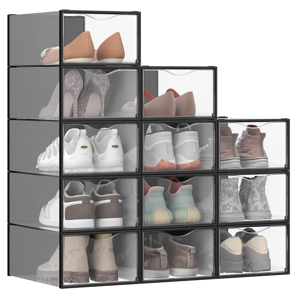 Songmics LSP312B01 scatole scarpe trasparenti 12 pezzi nere
