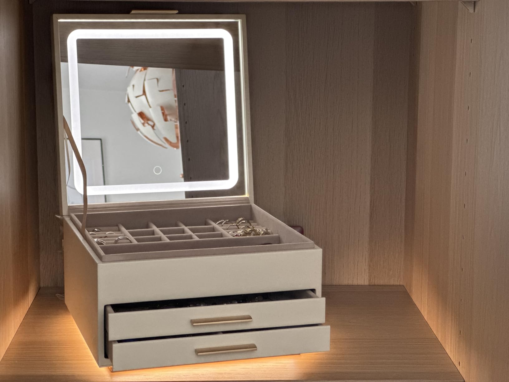 Songmics JBC169W01 scatola portagioie LED 3 livelli crema
