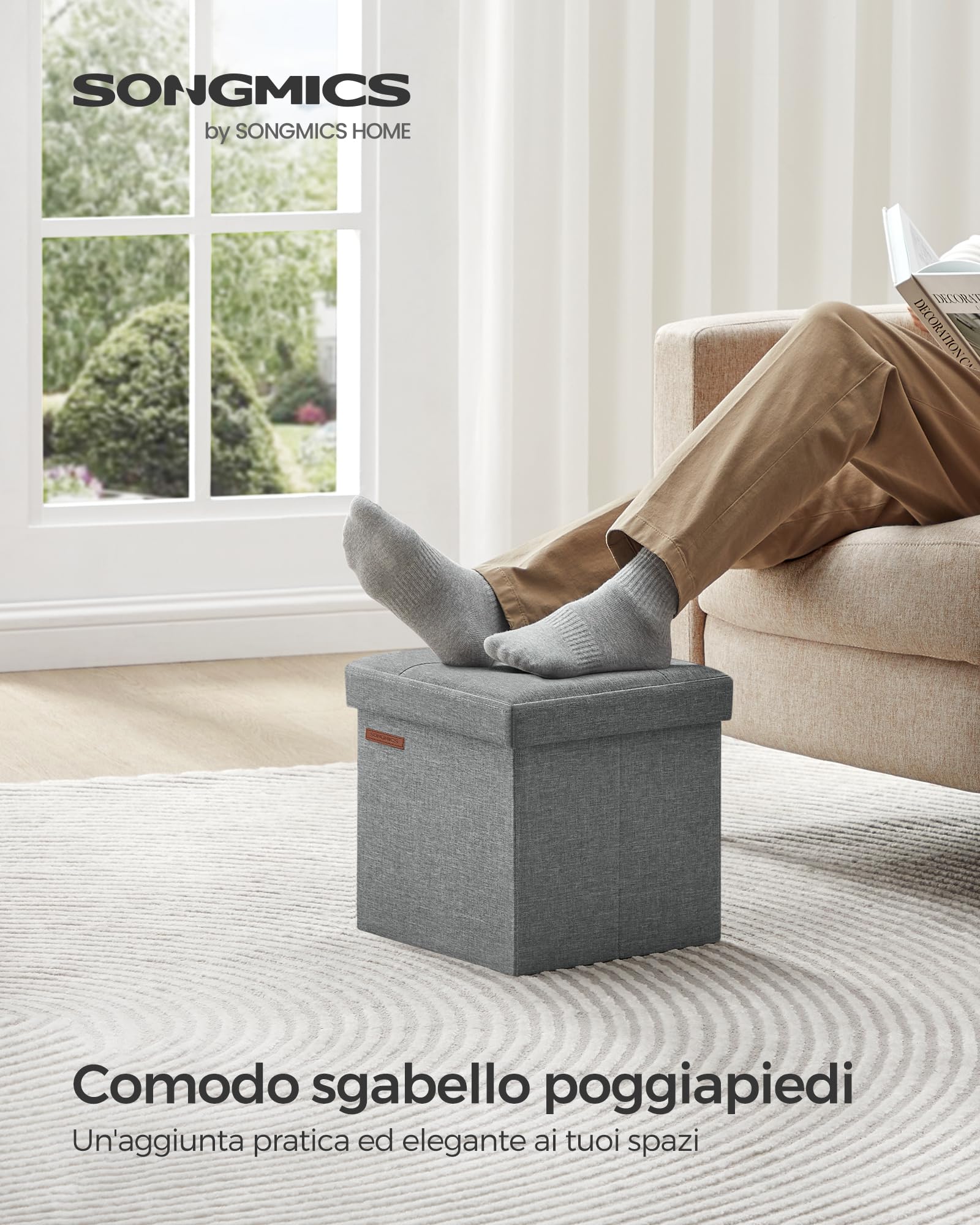 Songmics LSF028G02 pouf contenitore Grigio Chiaro 30 cm in tessuto