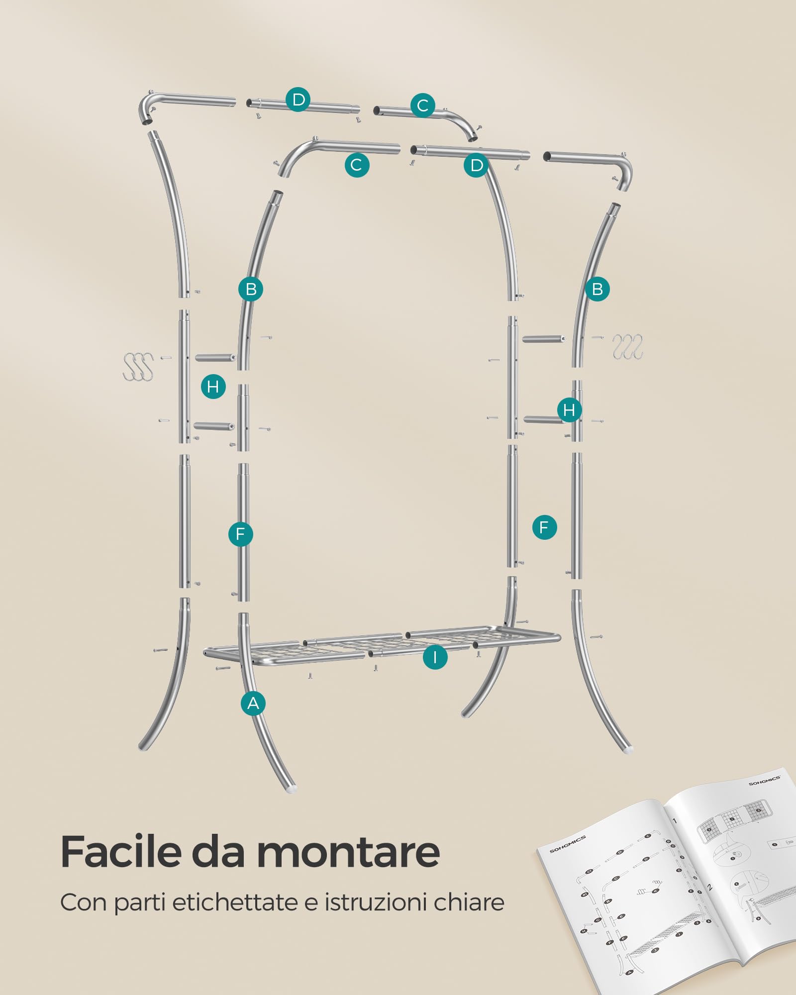 Songmics stand appendiabiti doppio acciaio 6 ganci