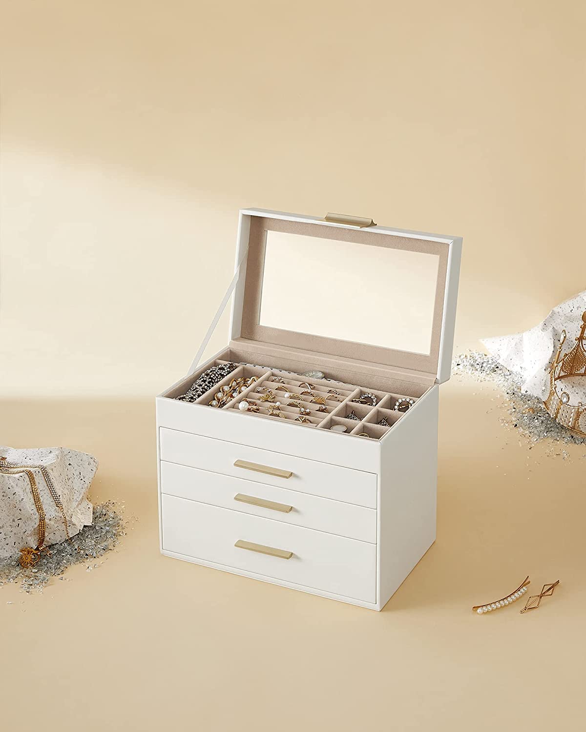 Songmics Gisella JBC161W01 portagioie bianco 4 livelli vetro