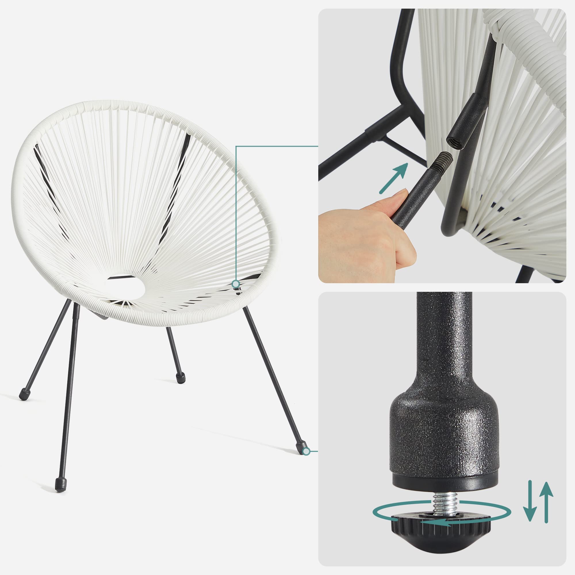 Songmics GGF013W02 Set Giardino Acapulco 3 Pezzi Bianco