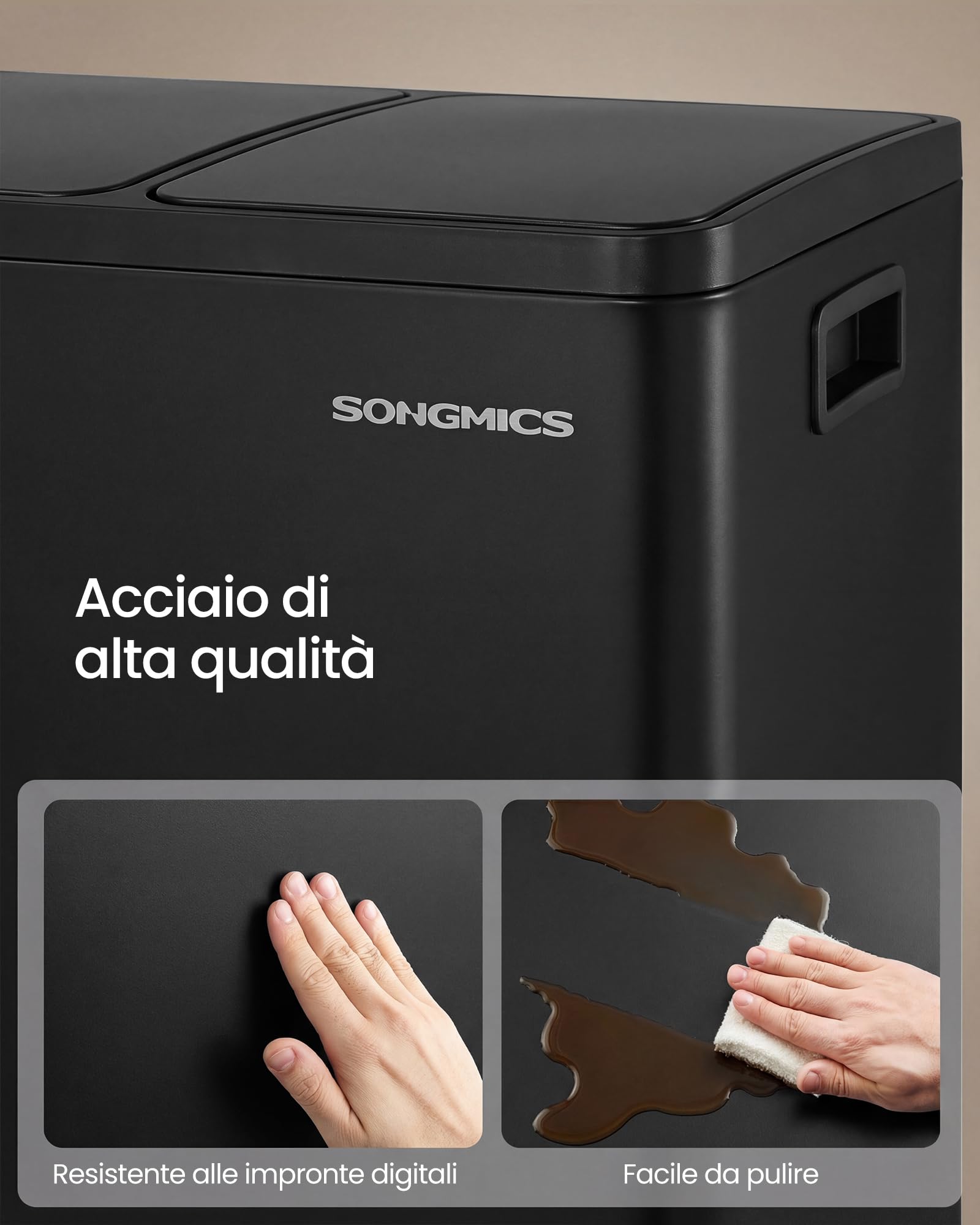 Songmics LTB145BZ02 pattumiera 3x15L nera acciaio silenziosa