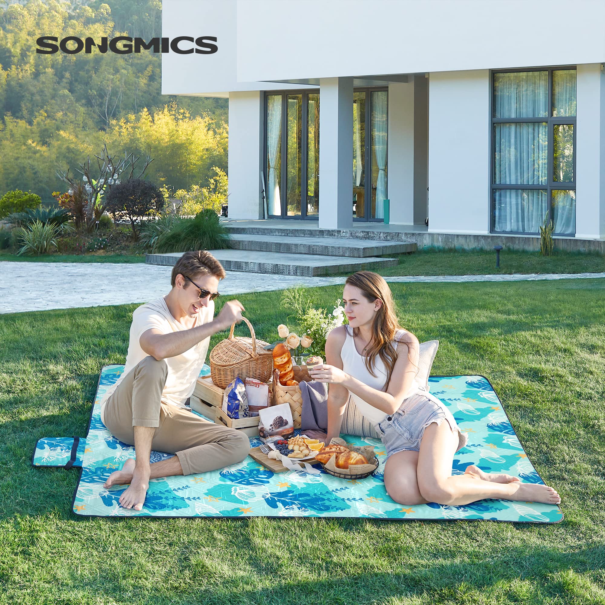 Songmics GCM003C02 Coperta Picnic 200x200 Turchese Impermeabile