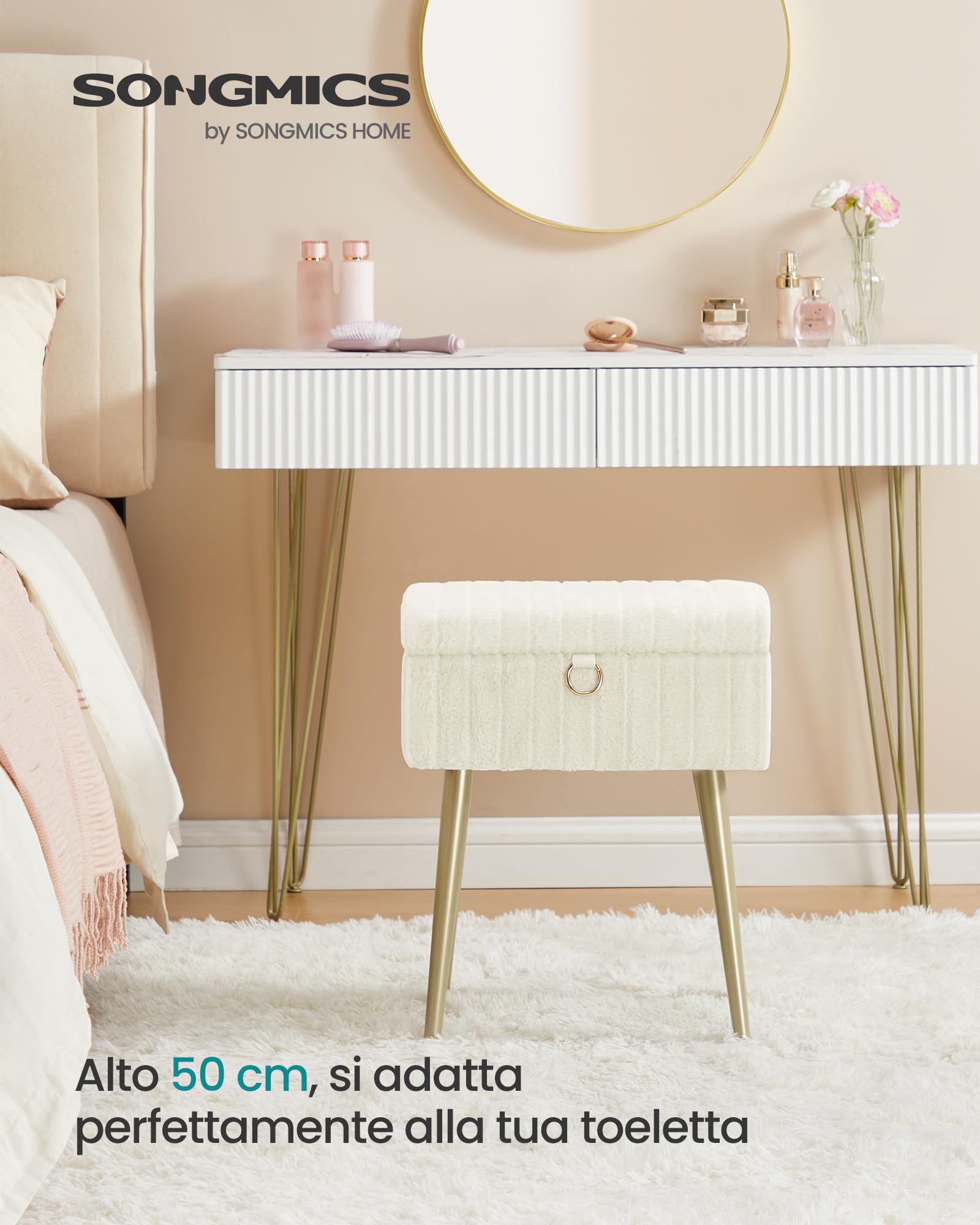 Songmics LOM505WZ02 pouf contenitore bianco crema imbottito