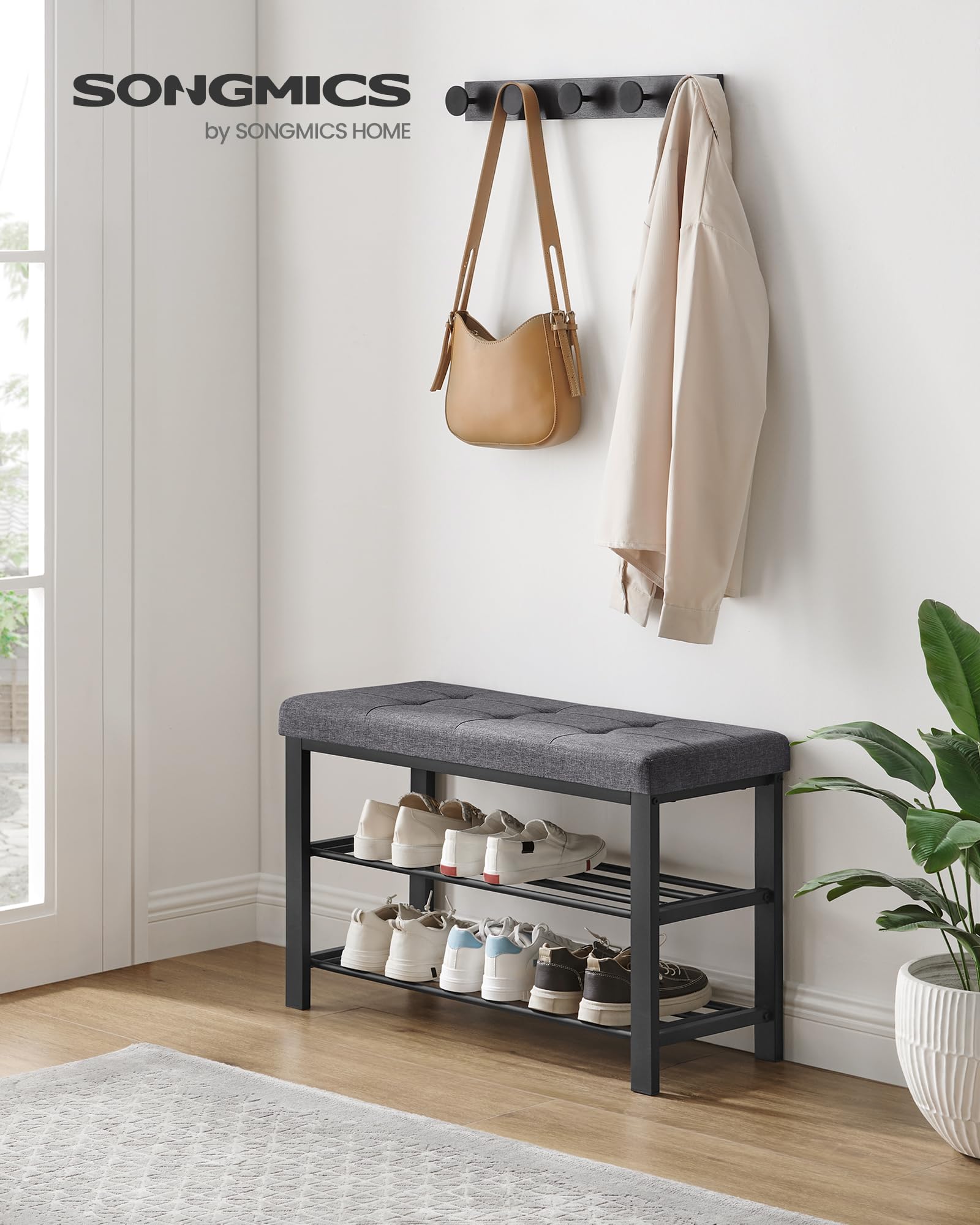 Songmics LBS57GYZ panca scarpiera 80 cm grigio scuro 3 ripiani