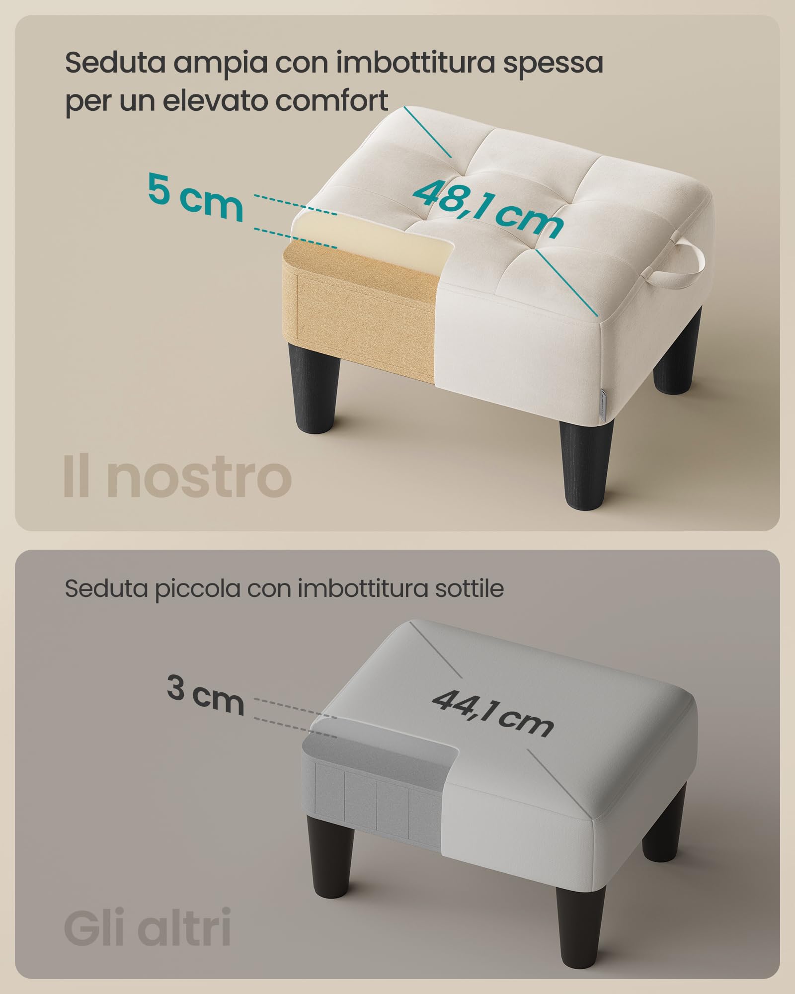 Songmics LOM501W01 Pouf Contenitore Velluto Beige 40 cm