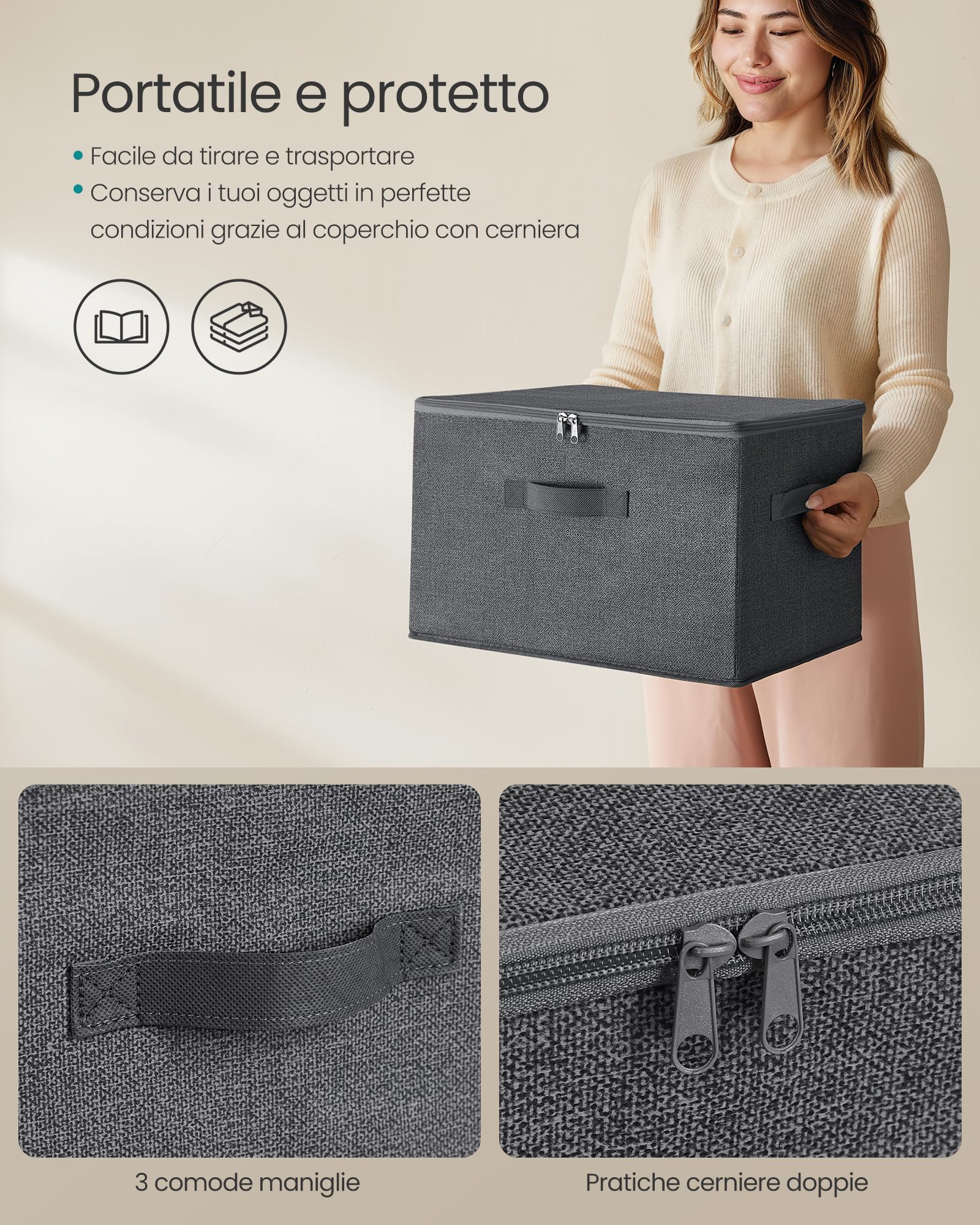 Songmics RYZB03G scatole portaoggetti set 3 pezzi grigio