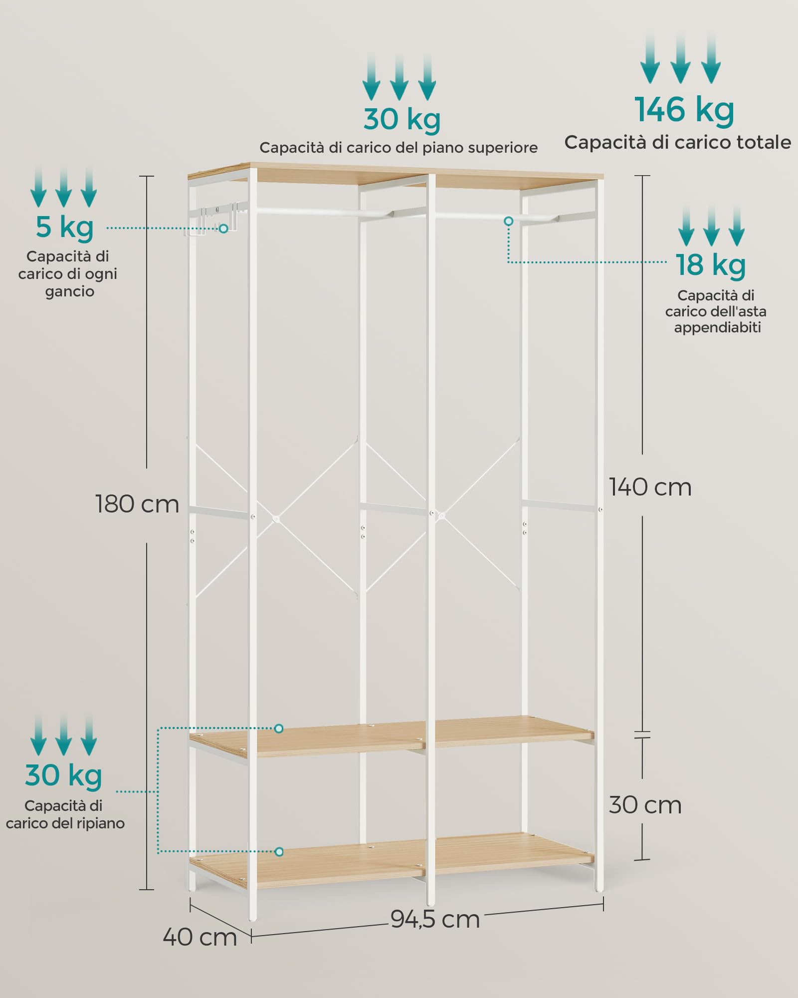 Songmics RGR004W67 Guardaroba Beige 40x94,5x180 cm Pieghevole