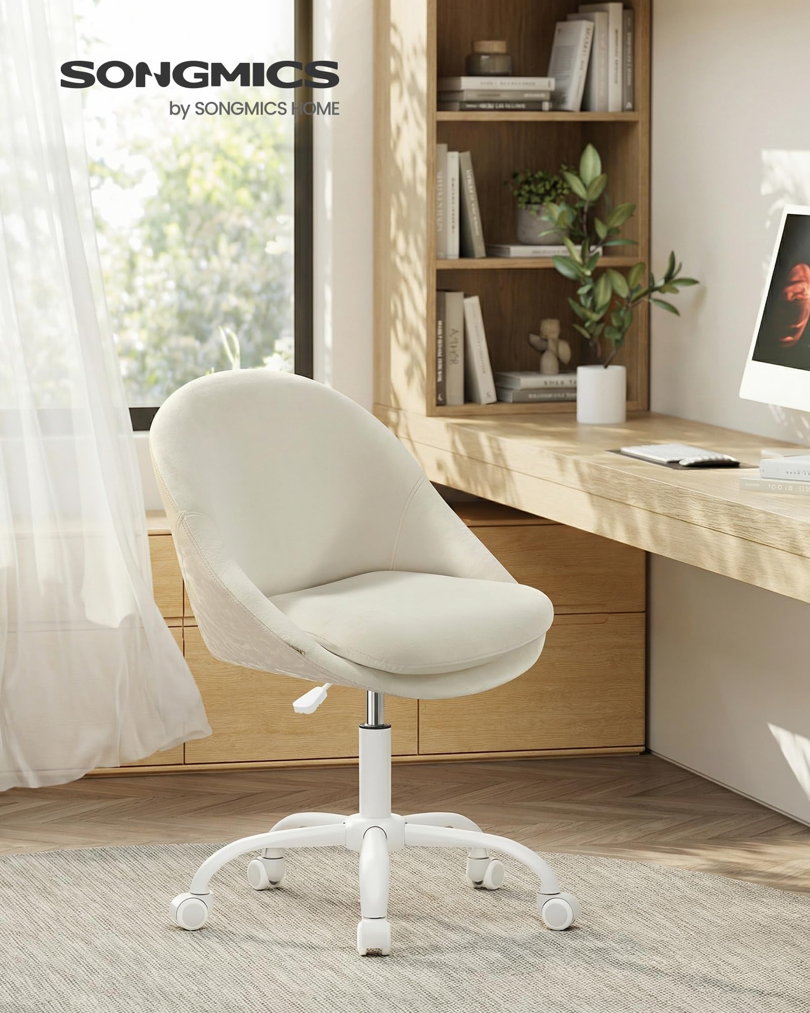 Songmics OBG020WD01 sedia girevole bianco crema velluto