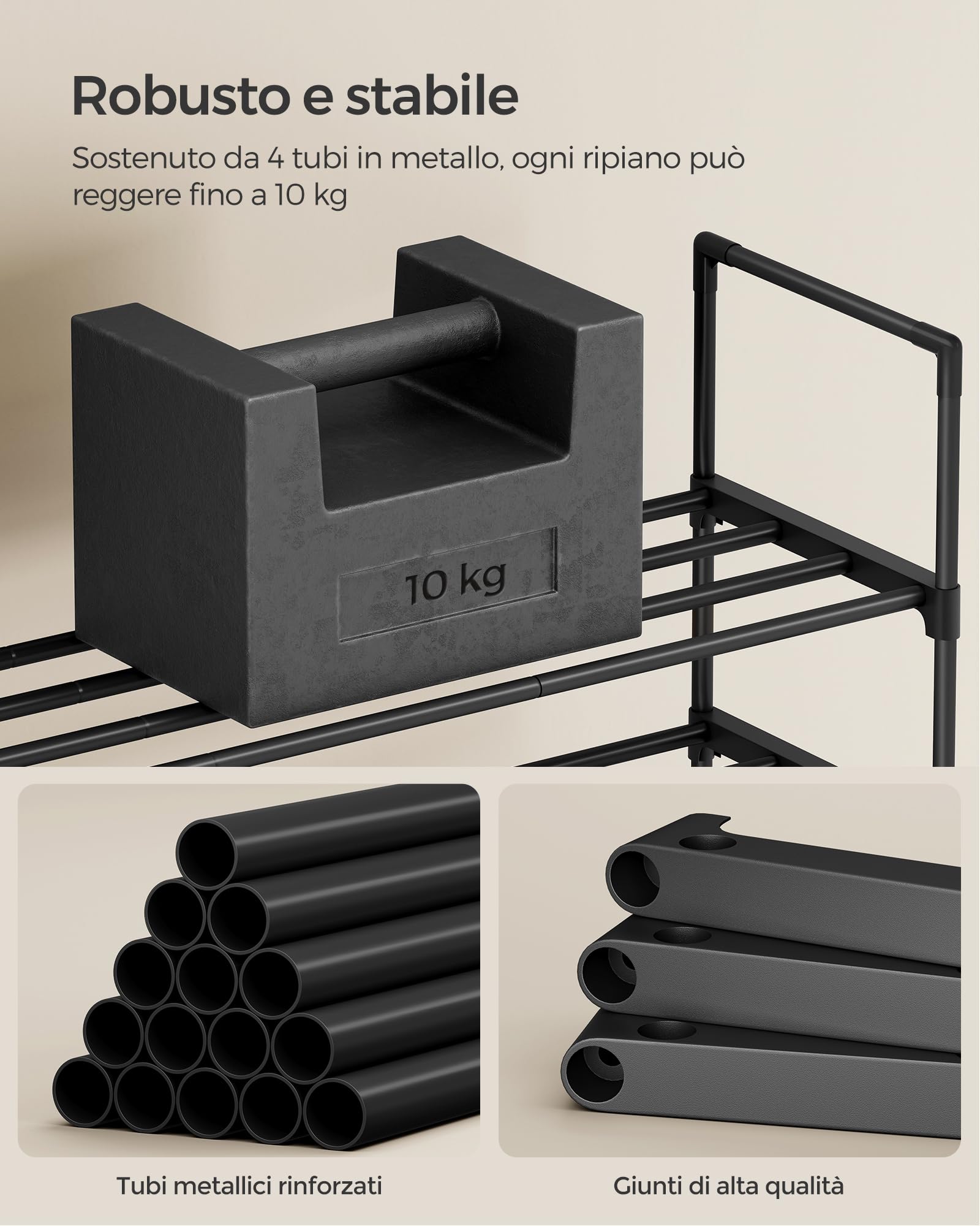 Songmics LSA003B01 Scarpiera Nero 30x42,5x54,5 cm 3 Ripiani