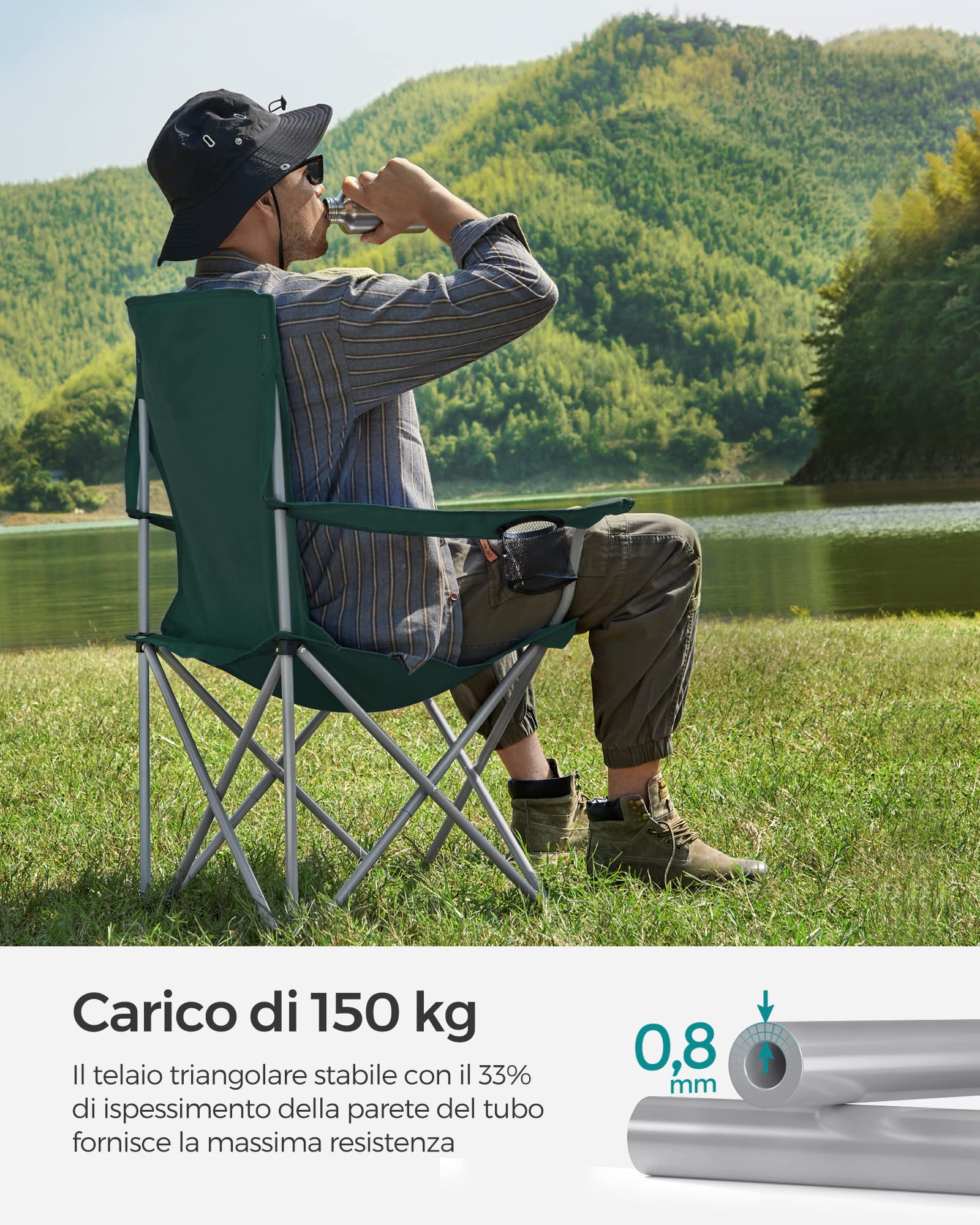 Songmics Set 2 Sedie Pieghevoli Verde Scuro 150 kg