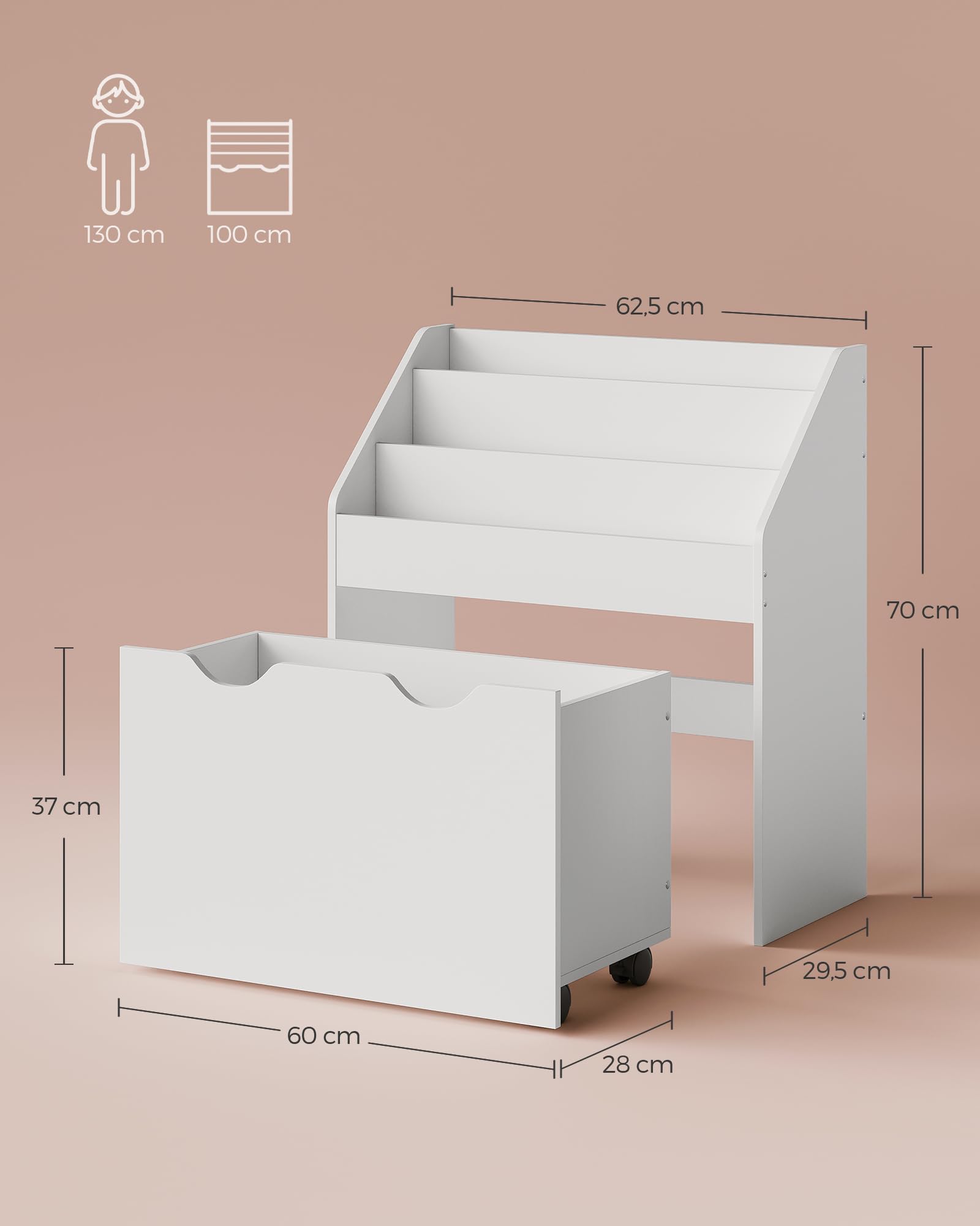 Songmics GKR041W10 scaffale giocattoli bianco 3 scomparti con ruote