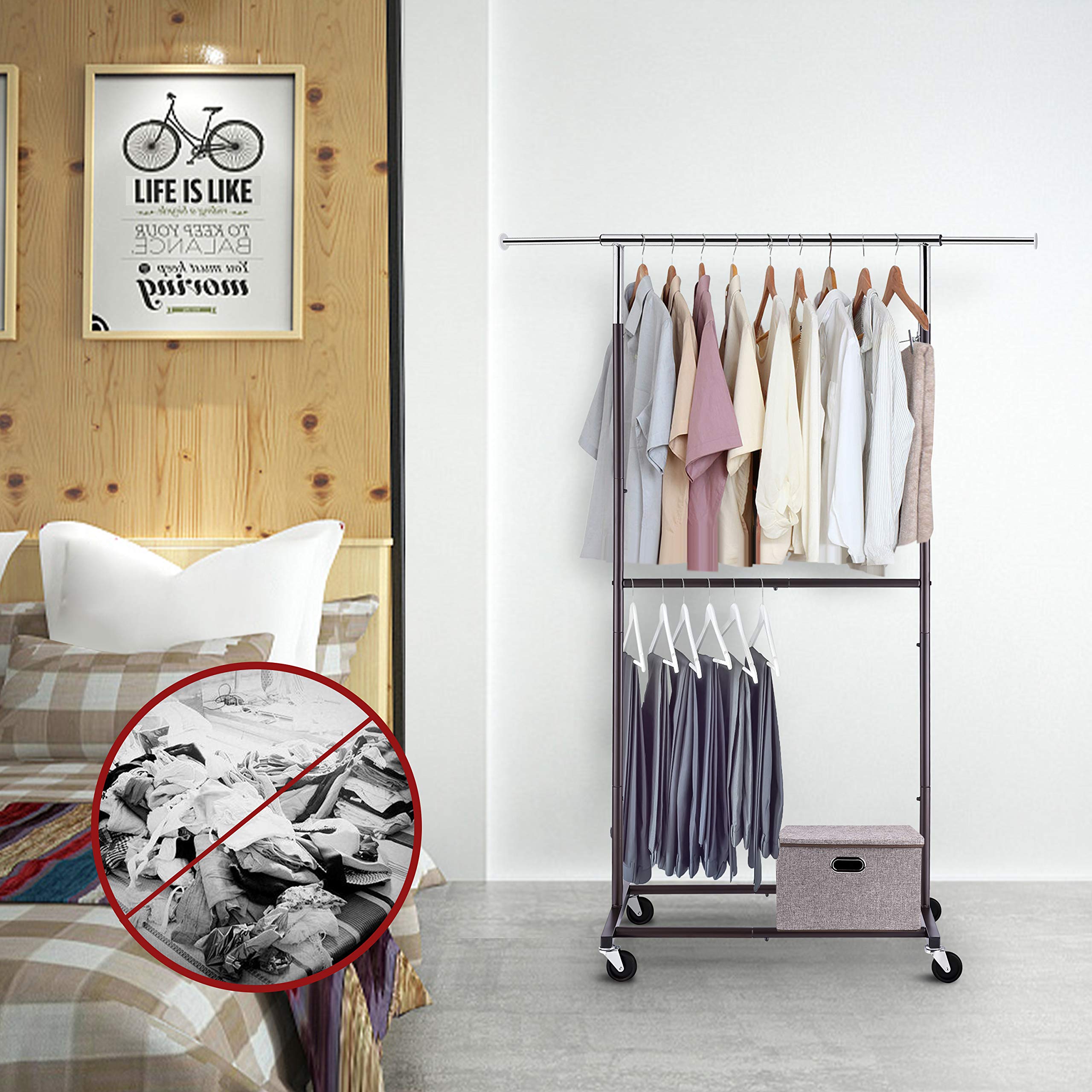 Simple Trending Stender Doppio 78-121 cm Bronzo con Ruote Metallo