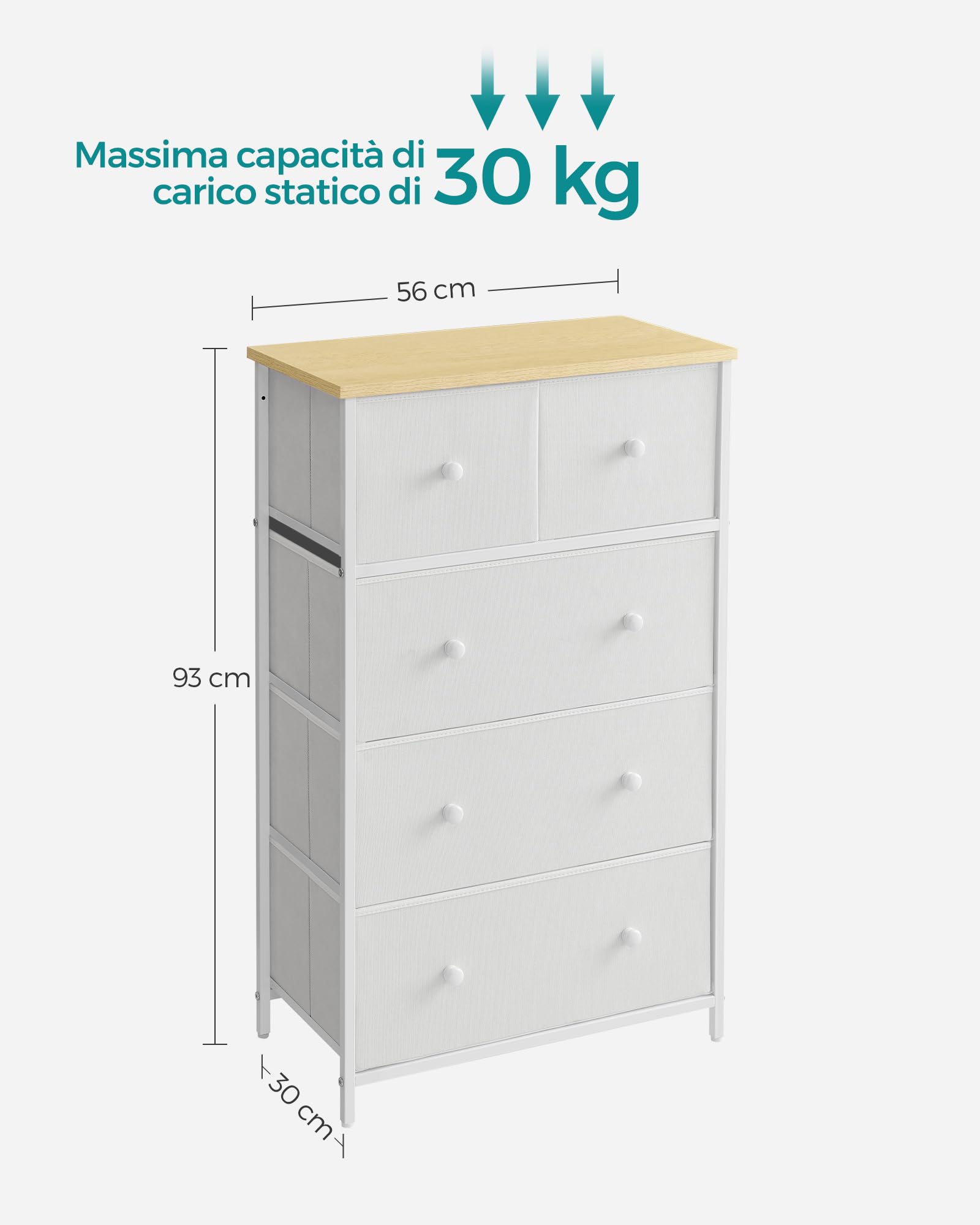 Songmics Bellah LTS514WH01 cassettiera 5 cassetti bianco rovere