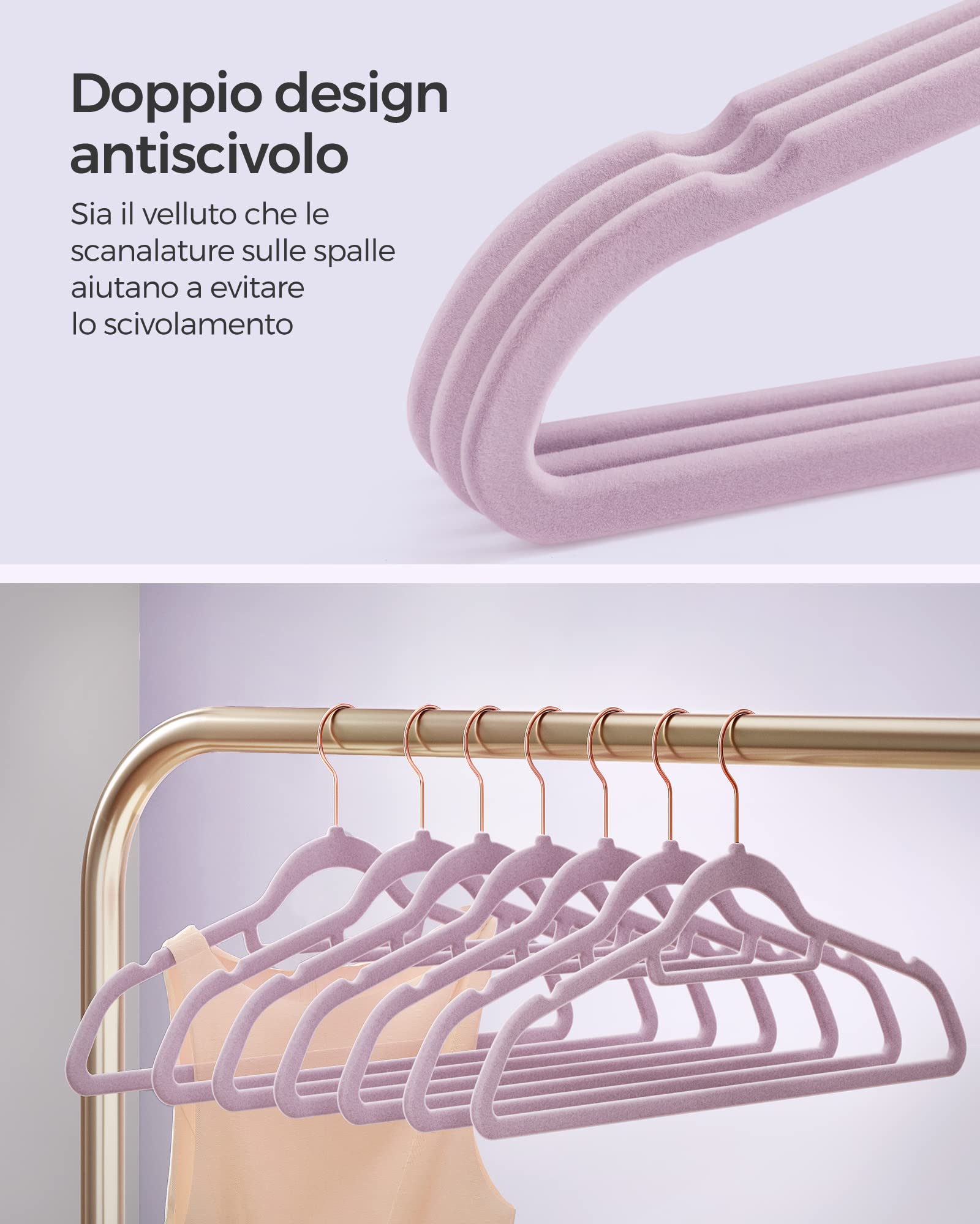Songmics CRF021GP50 grucce velluto 50 pezzi viola lavanda salvaspazio