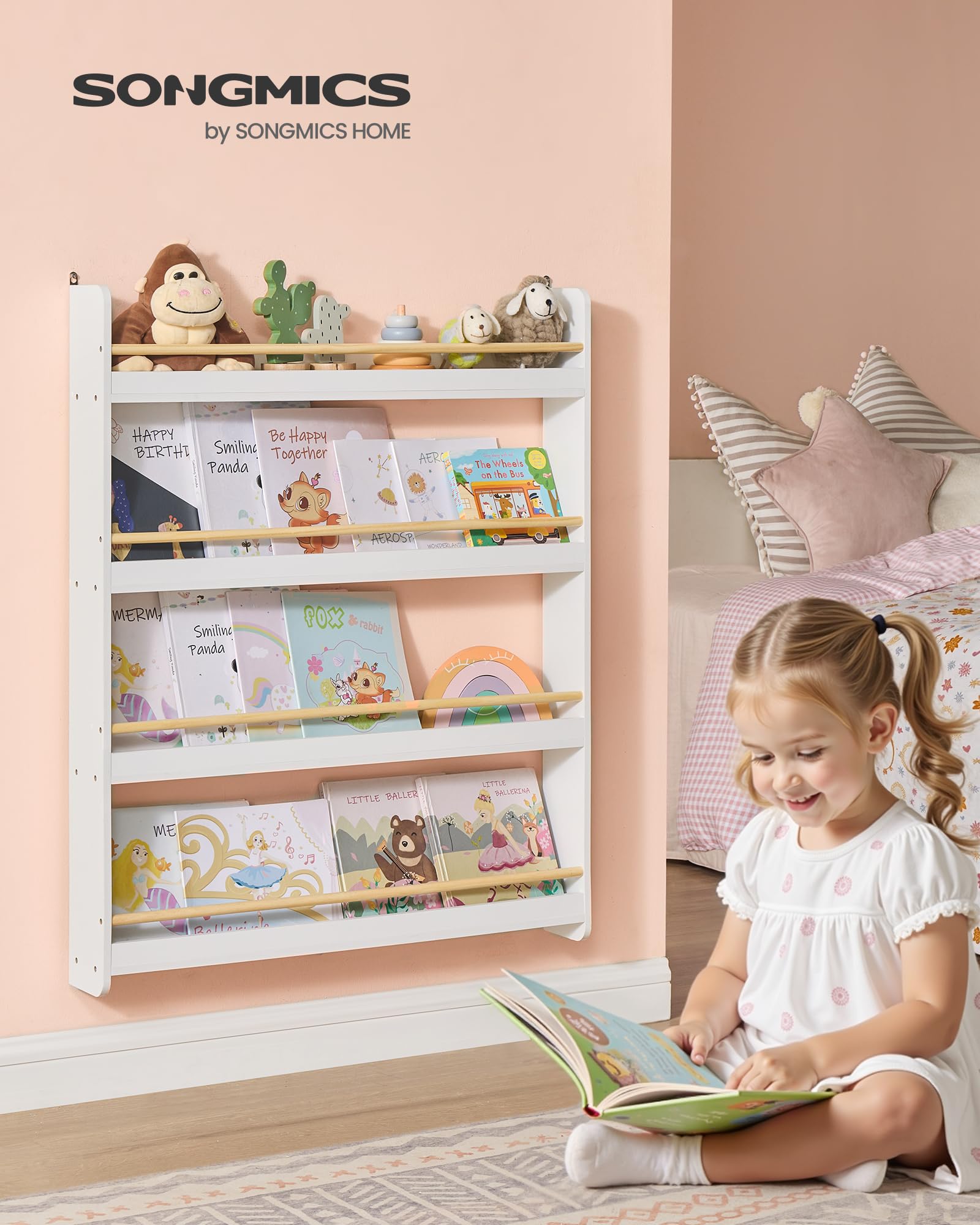 Songmics GKR014W01 libreria montessoriana naturale 4 ripiani