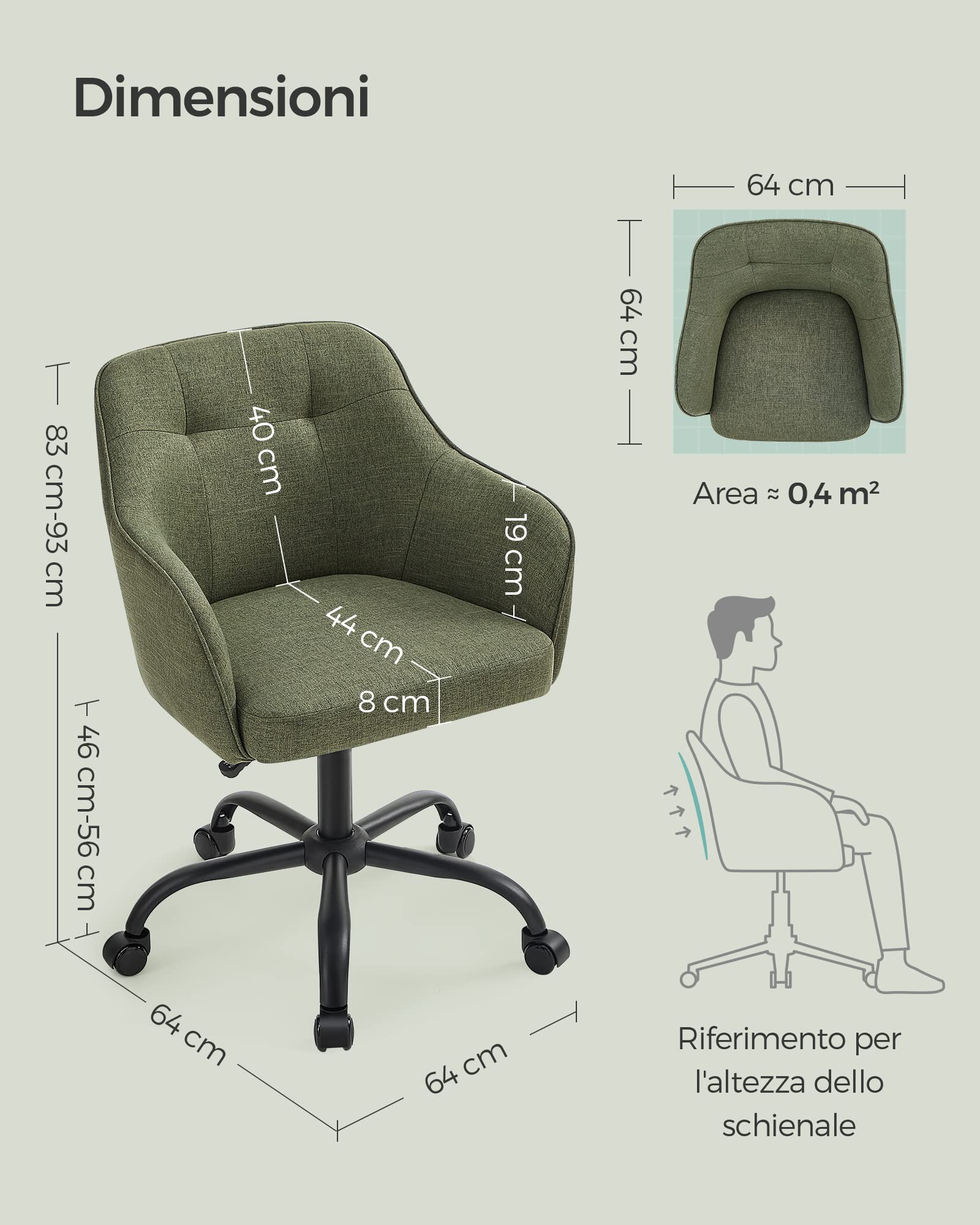 Songmics OBG019C01 sedia girevole tessuto verde 110 kg