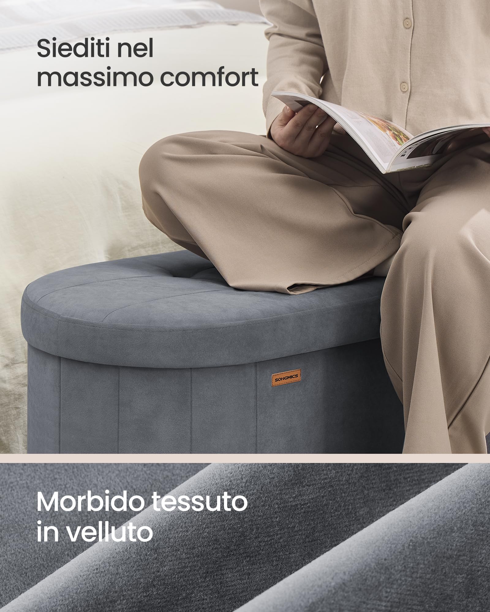 SONGMICS LSF297GN01 Pouf Contenitore Grigio Ardesia 110 L