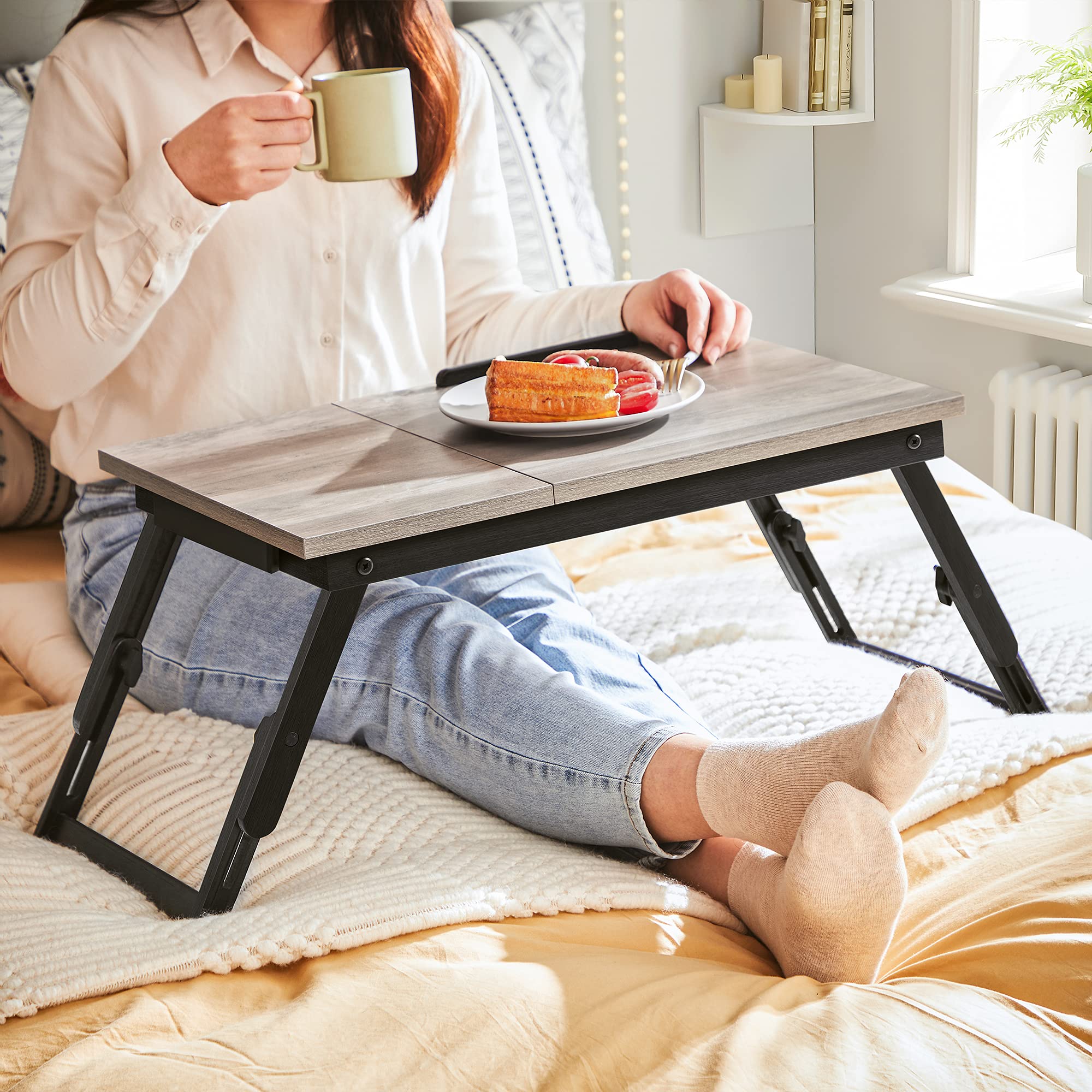 Songmics tavolo laptop letto bambù greige pieghevole 10 kg