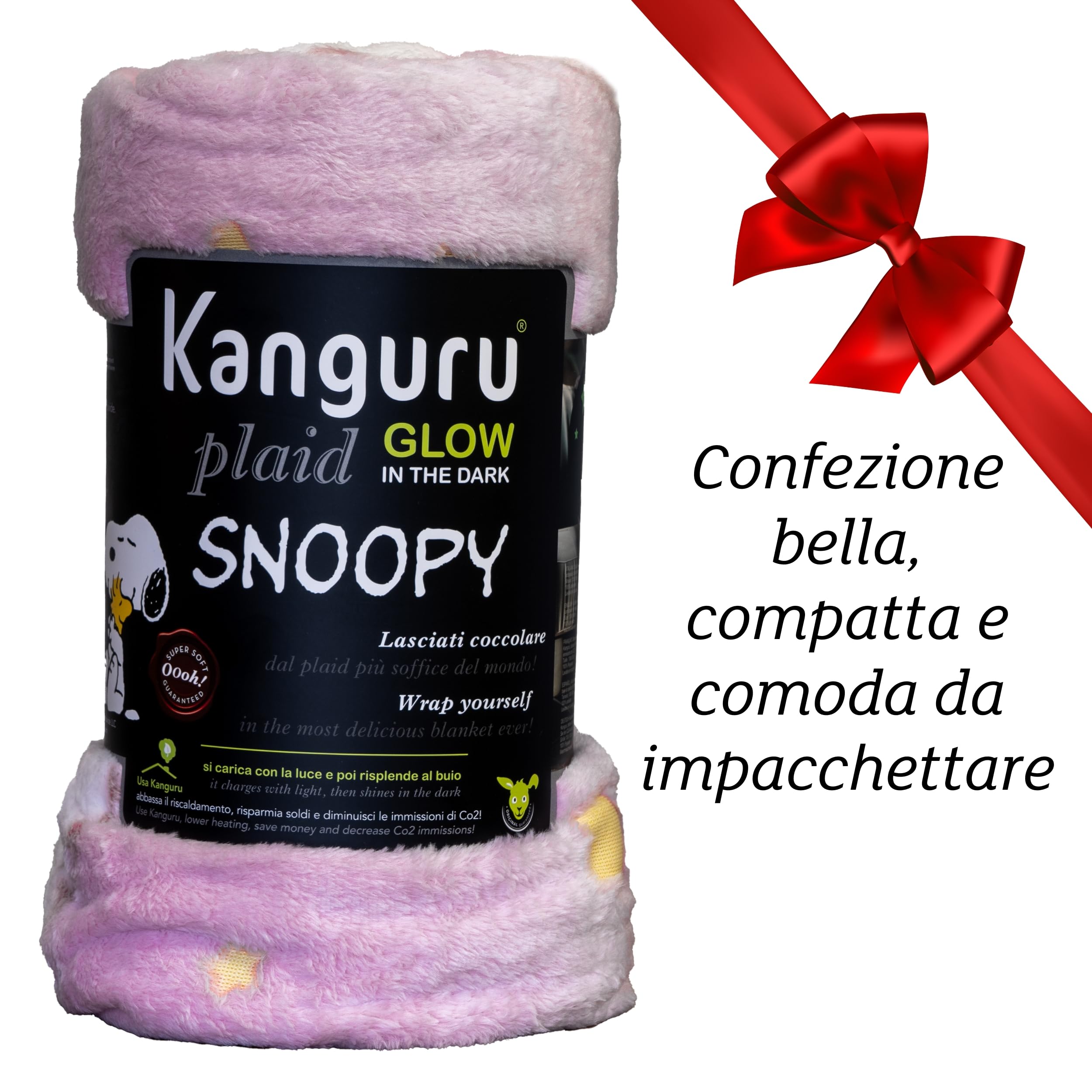 Lavatelli Kanguru Snoopy Glow plaid pile 130x150 cm rosa