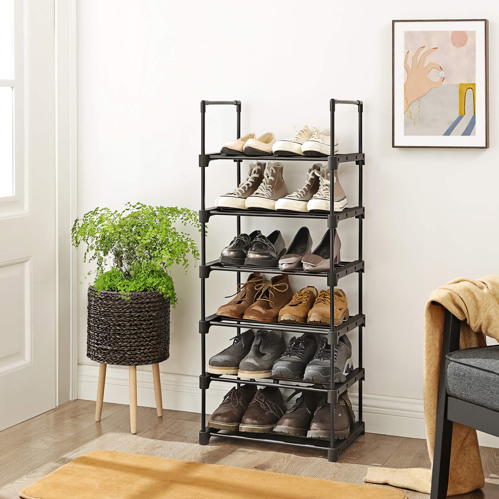 Songmics LSA23BK scarpiera 6 ripiani 45x30x106 cm nero metallo